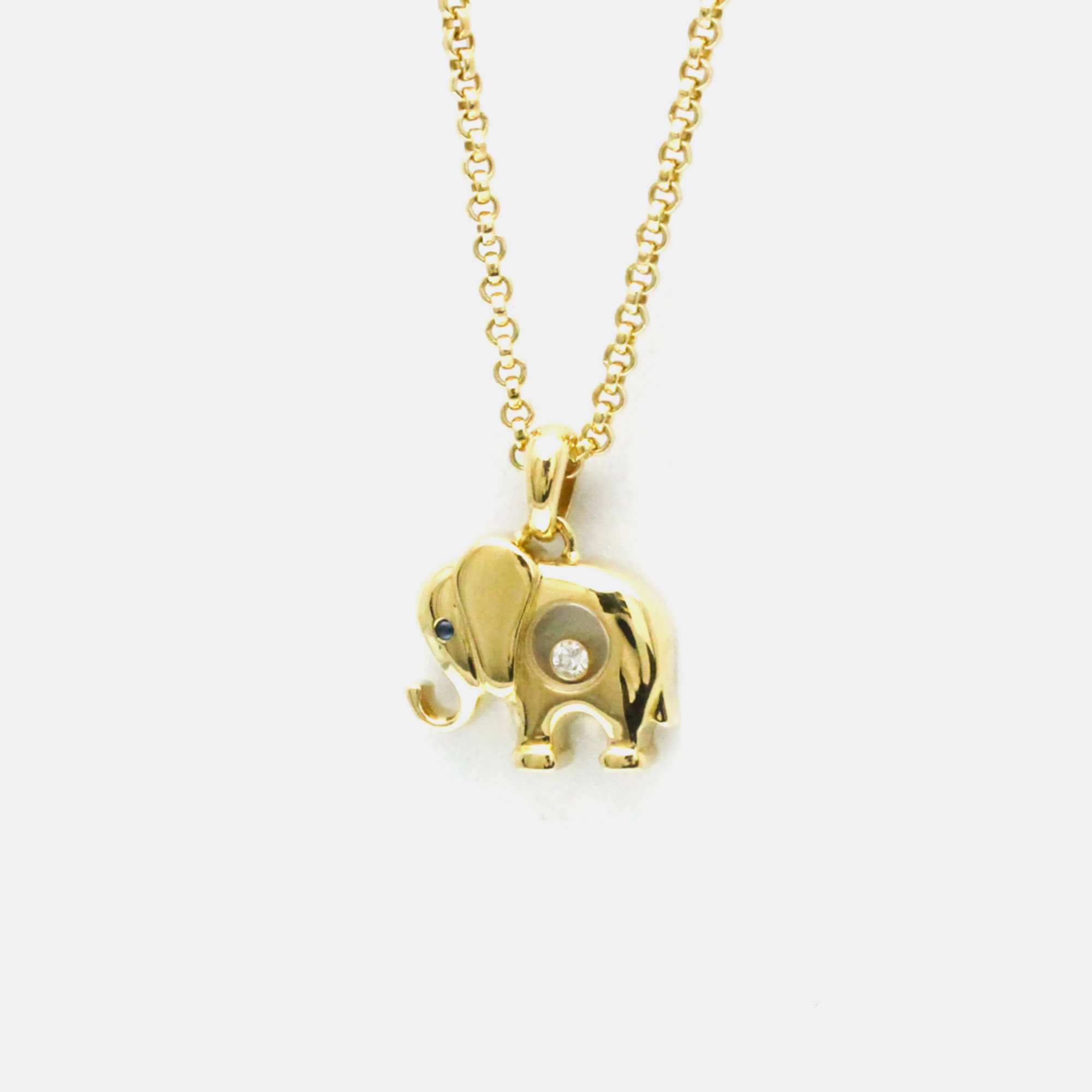 Chopard 18K Yellow Gold Diamond, Sapphire Happy Diamonds Elephant Pendant Necklace