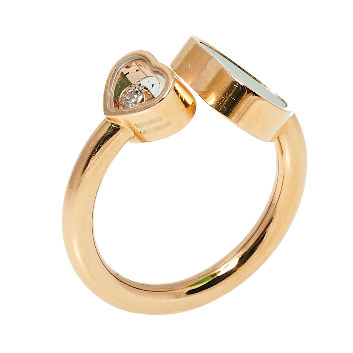Chopard Happy Hearts Diamond Green Agate 18K Rose Gold Ring Size 48