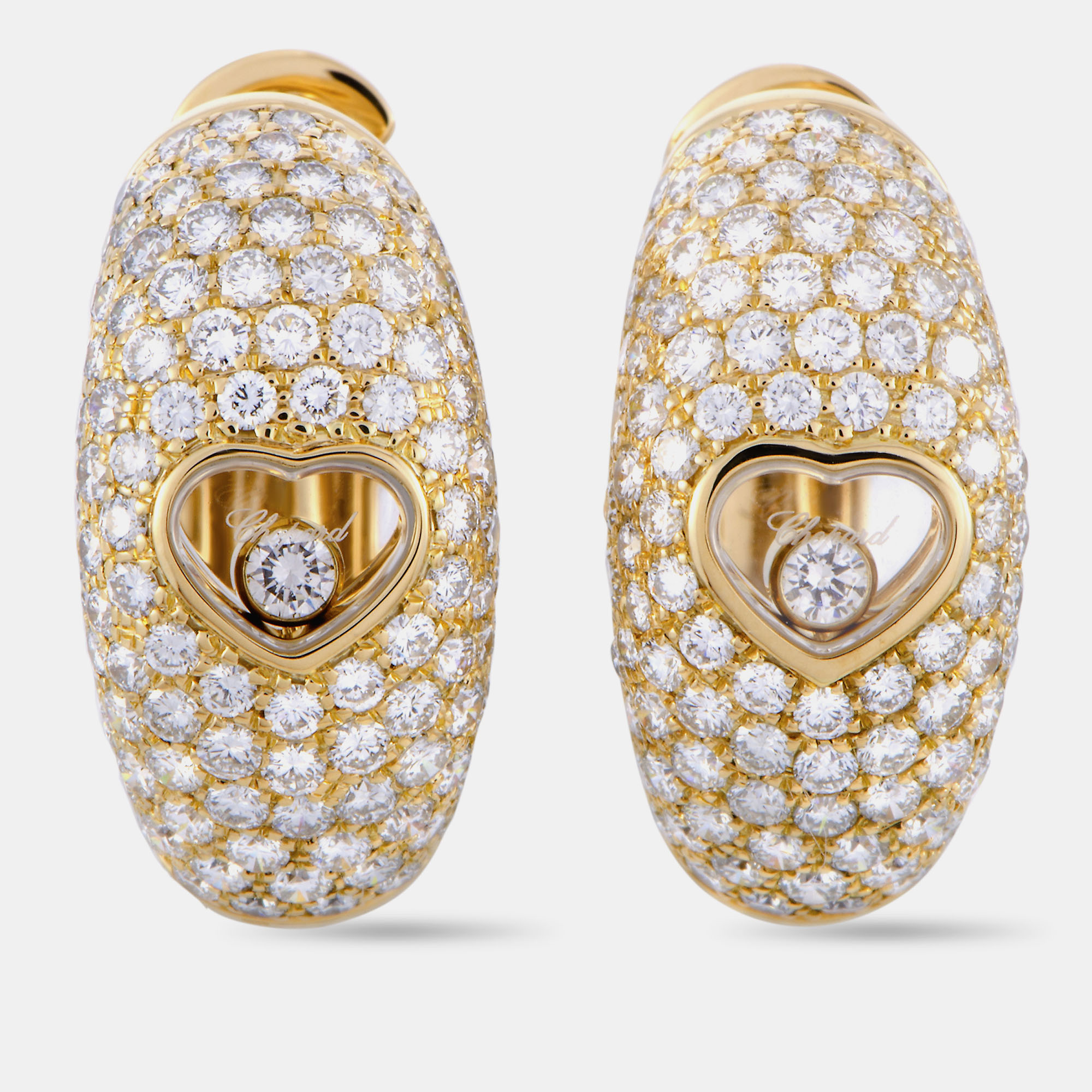 Chopard happy diamonds 18k yellow gold floating diamond heart earrings