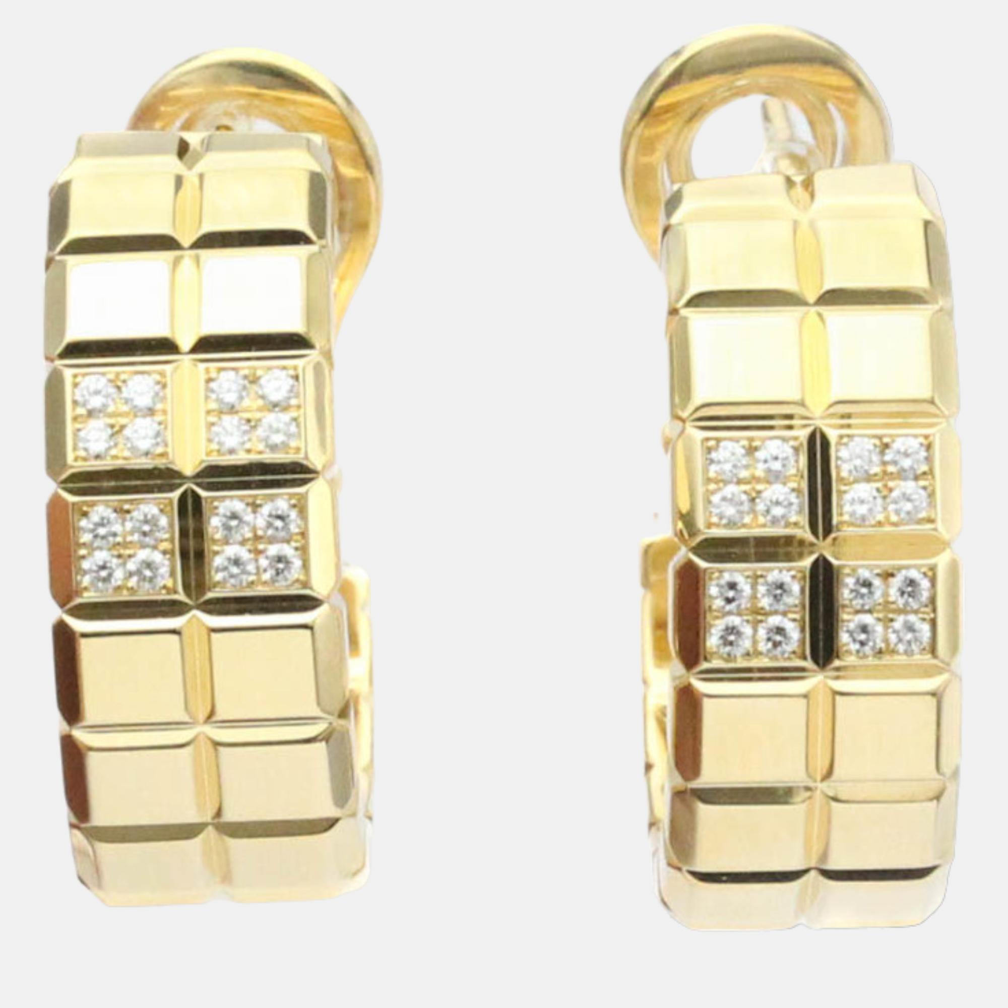 Chopard Ice Cube Hoop 18K Yellow Gold Diamond Earrings