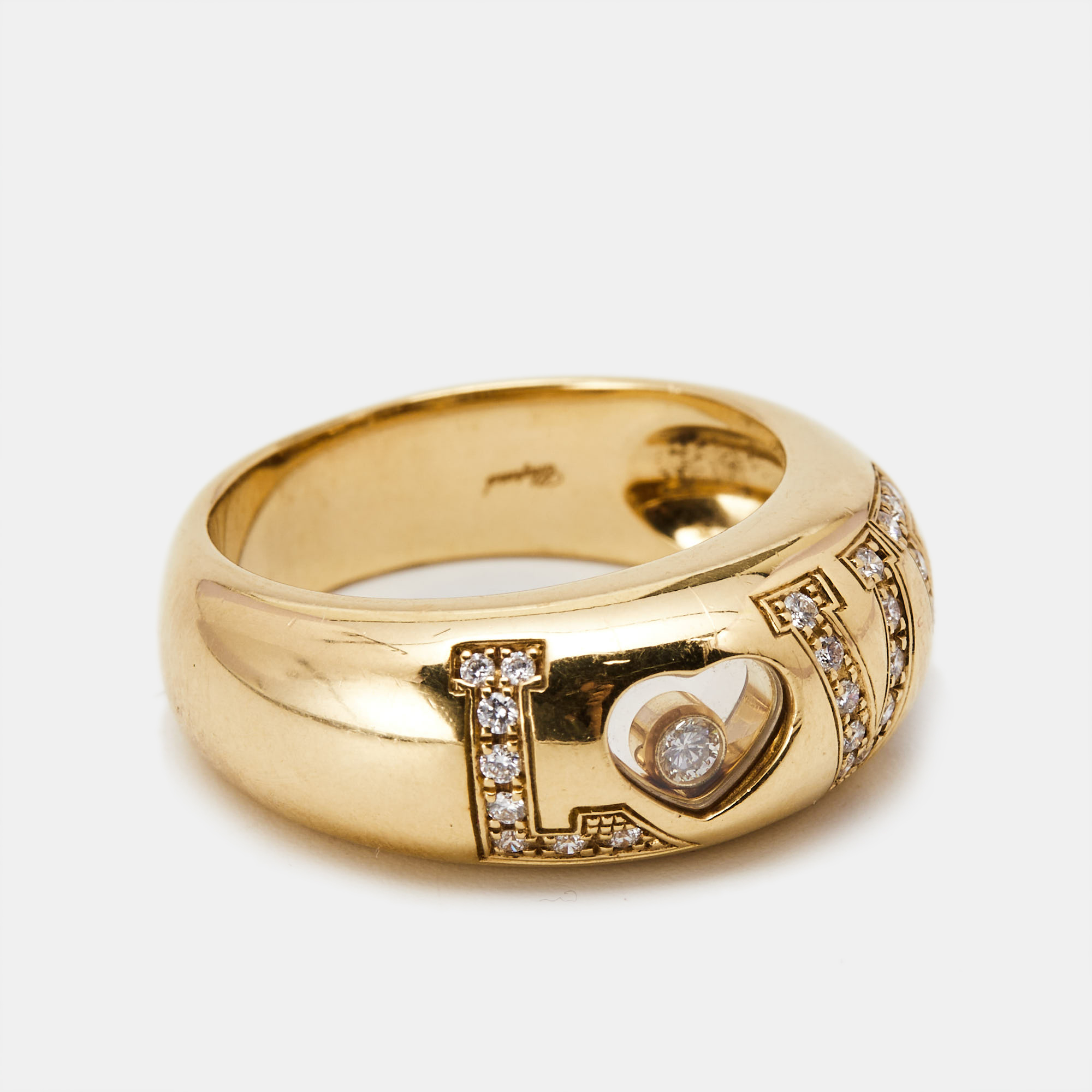 Chopard Happy Diamonds Love Diamond 18K Yellow Gold Ring Size 54