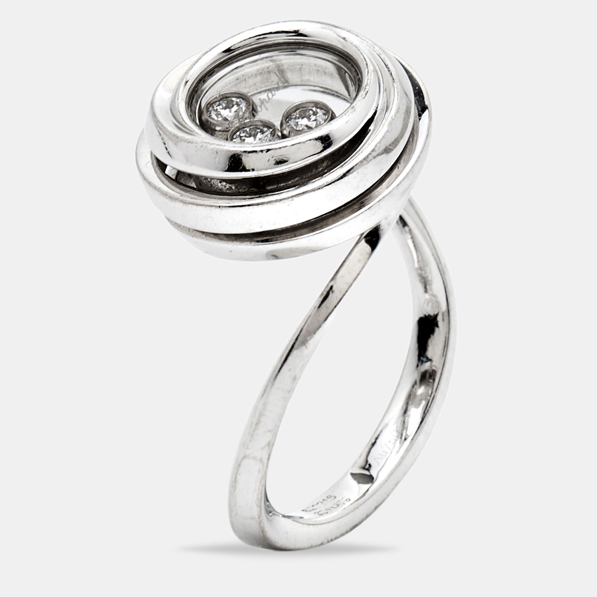Chopard  Happy Emotion Diamond 18k White Gold Ring Size 55