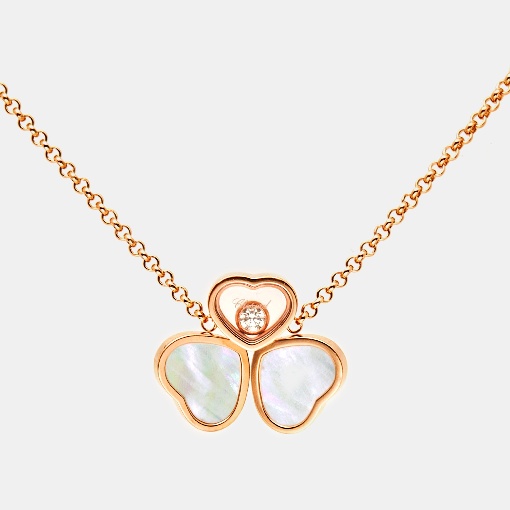 Chopard Happy Hearts Wings Diamond Mother Of Pearl 18K Rose Gold Necklace