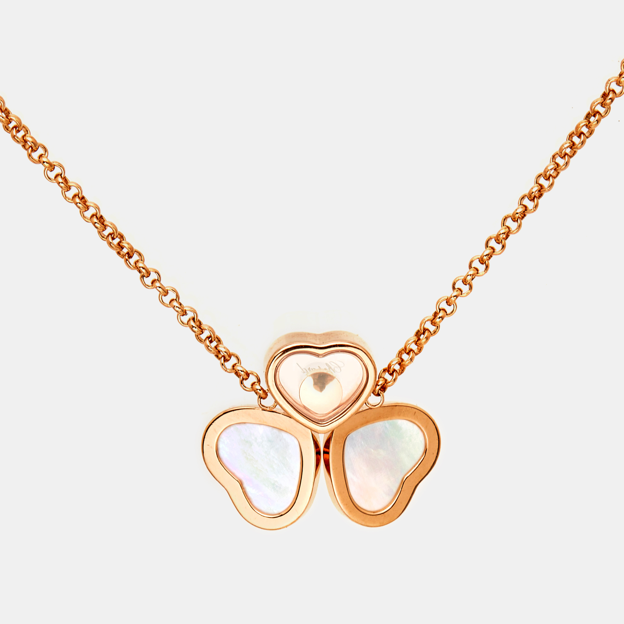 Chopard Happy Hearts Wings Diamond Mother Of Pearl 18K Rose Gold Necklace