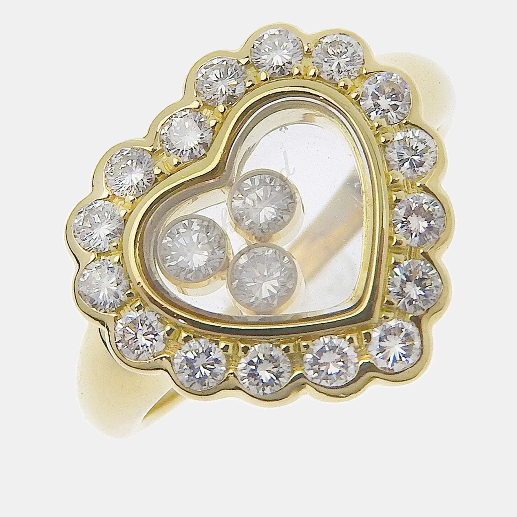 Chopard 18K Yellow Gold And Diamond Happy Diamonds Heart Cocktail Ring EU 45