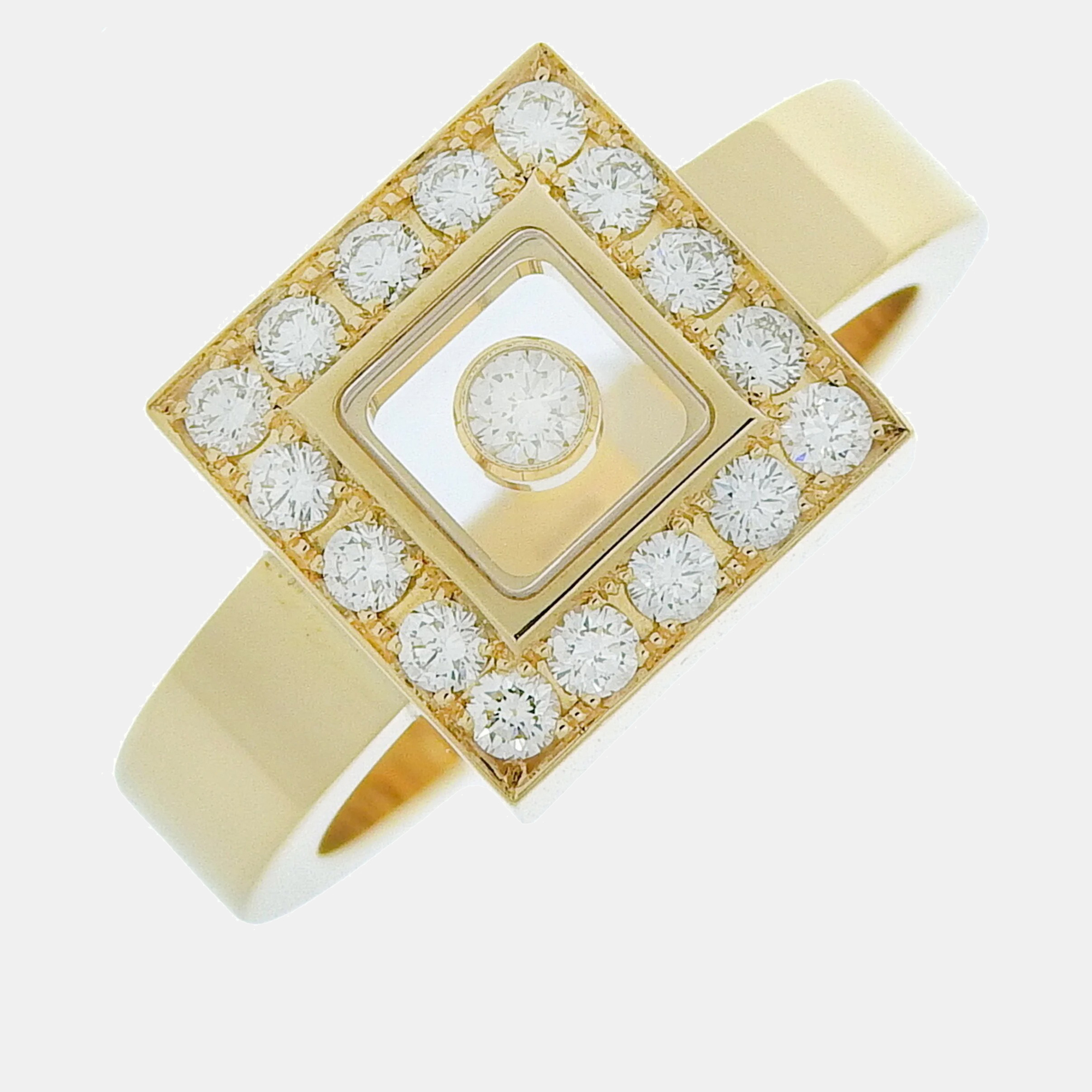 Chopard 18k yellow gold and diamond happy diamonds square cocktail ring eu 62