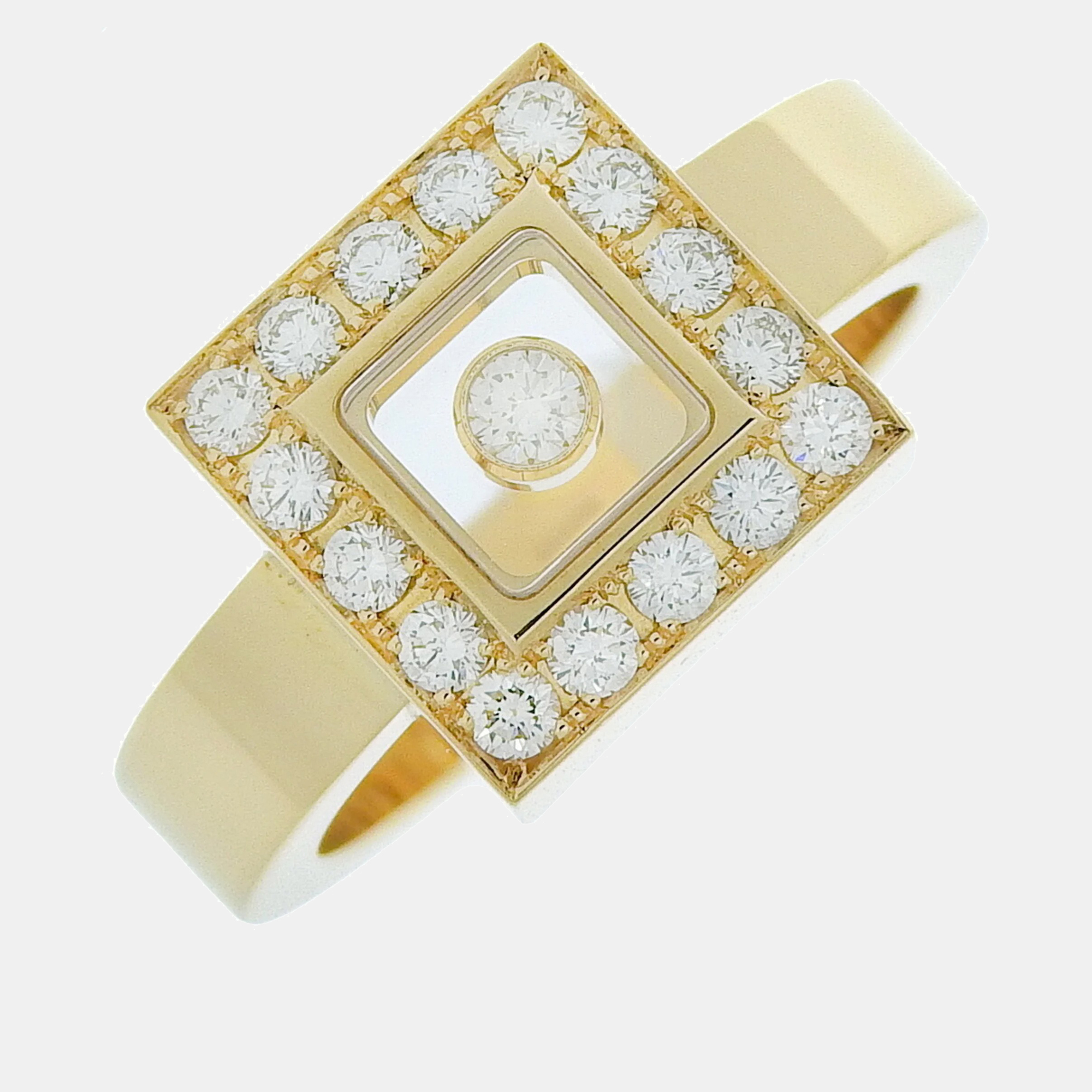 Chopard 18K Yellow Gold And Diamond Happy Diamonds Square Cocktail Ring EU 62