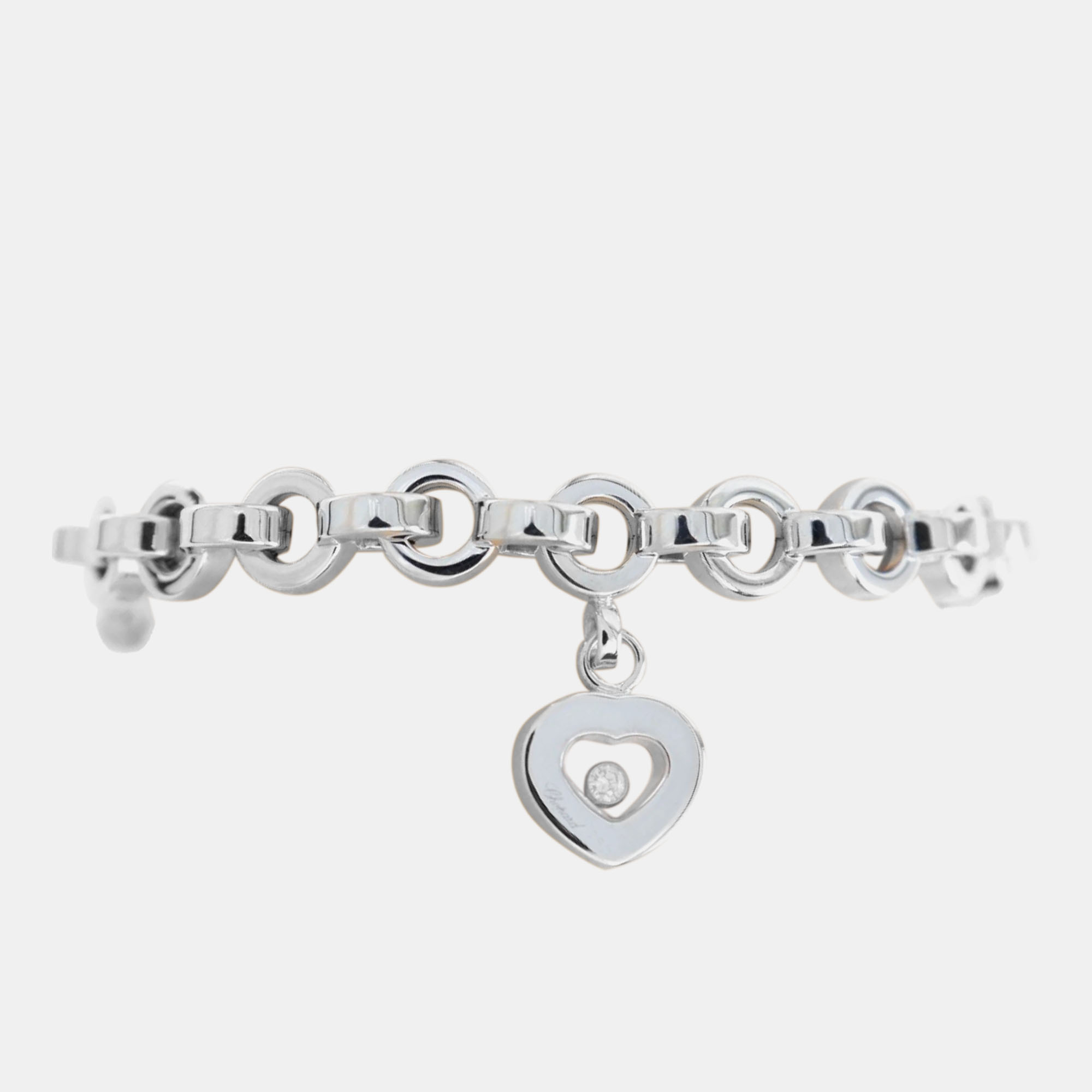 Chopard 18k white gold floating diamond heart link bracelet