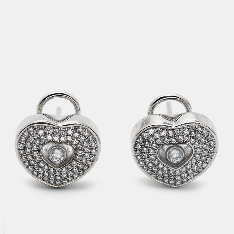 Chopard happy diamond 18k white gold heart clip-on earrings