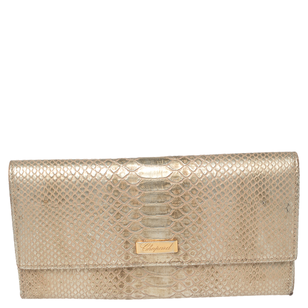Chopard metallic gold python embossed leather continental wallet