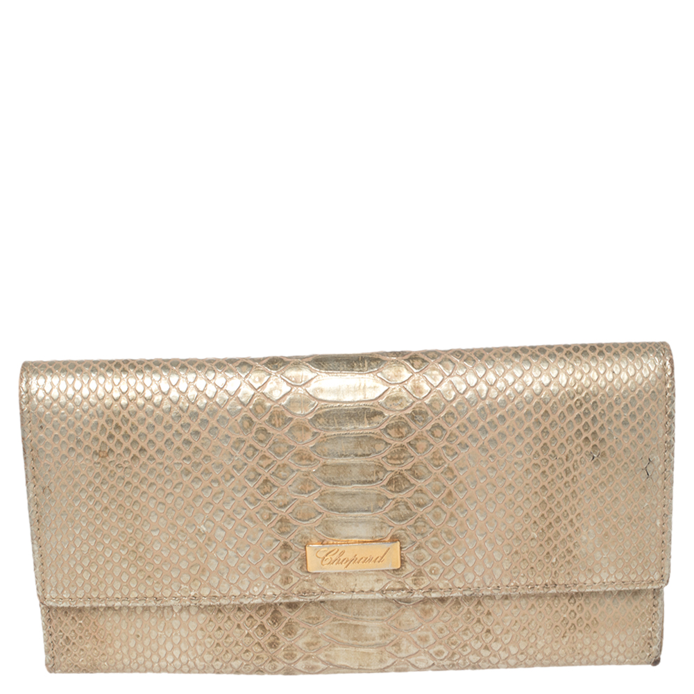 Chopard Metallic Gold Python Embossed Leather Continental Wallet