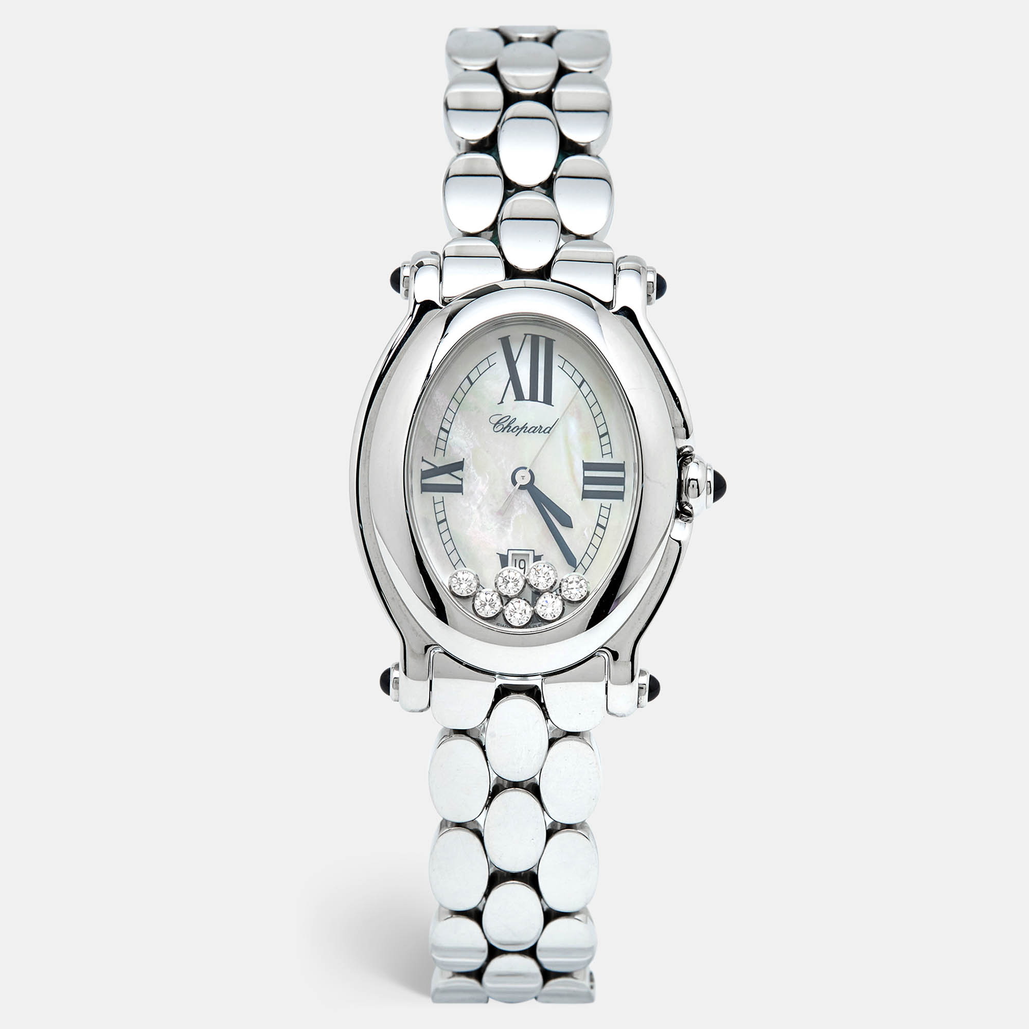Chopard white mother of pearl diamond stainless steel happy sport 27/8397-23 women's wristwatch 30 mm