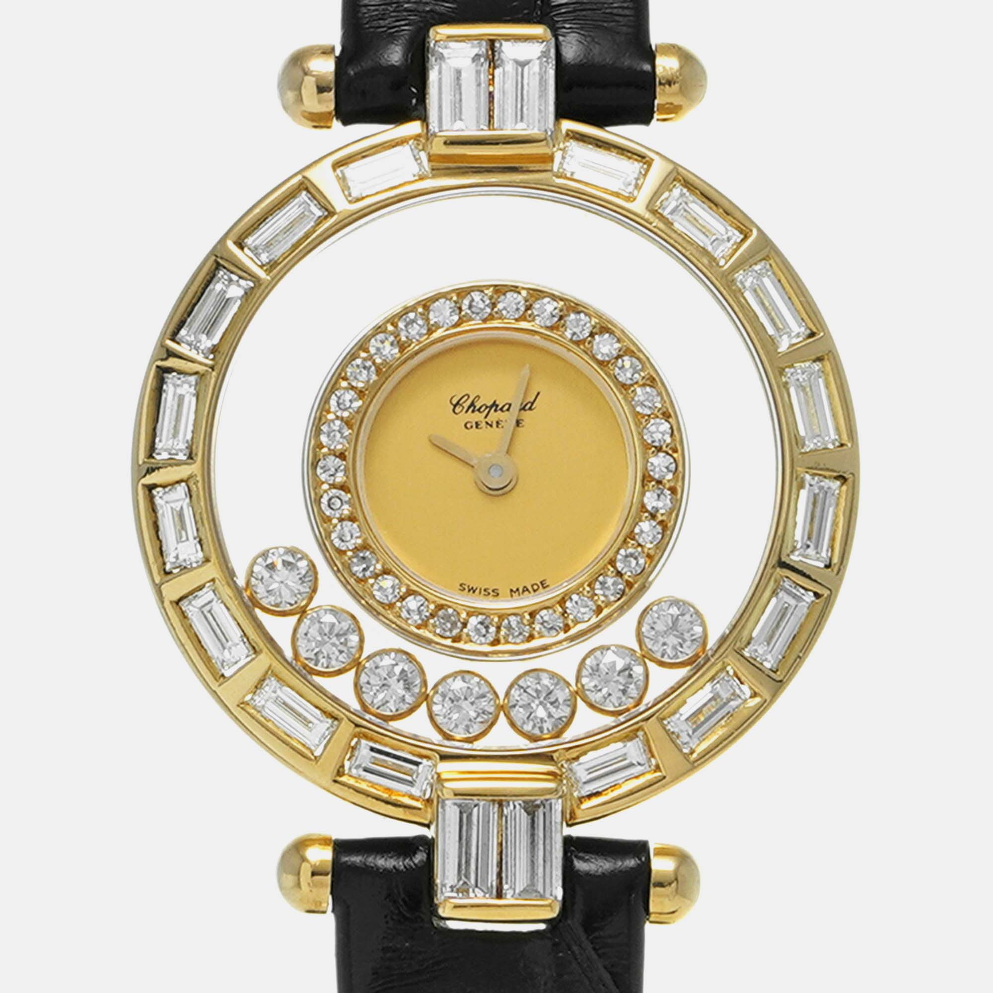 Chopard Gold Diamond 18k Yellow Gold Happy Diamonds Quartz Women's Wristwatch 26 Mm