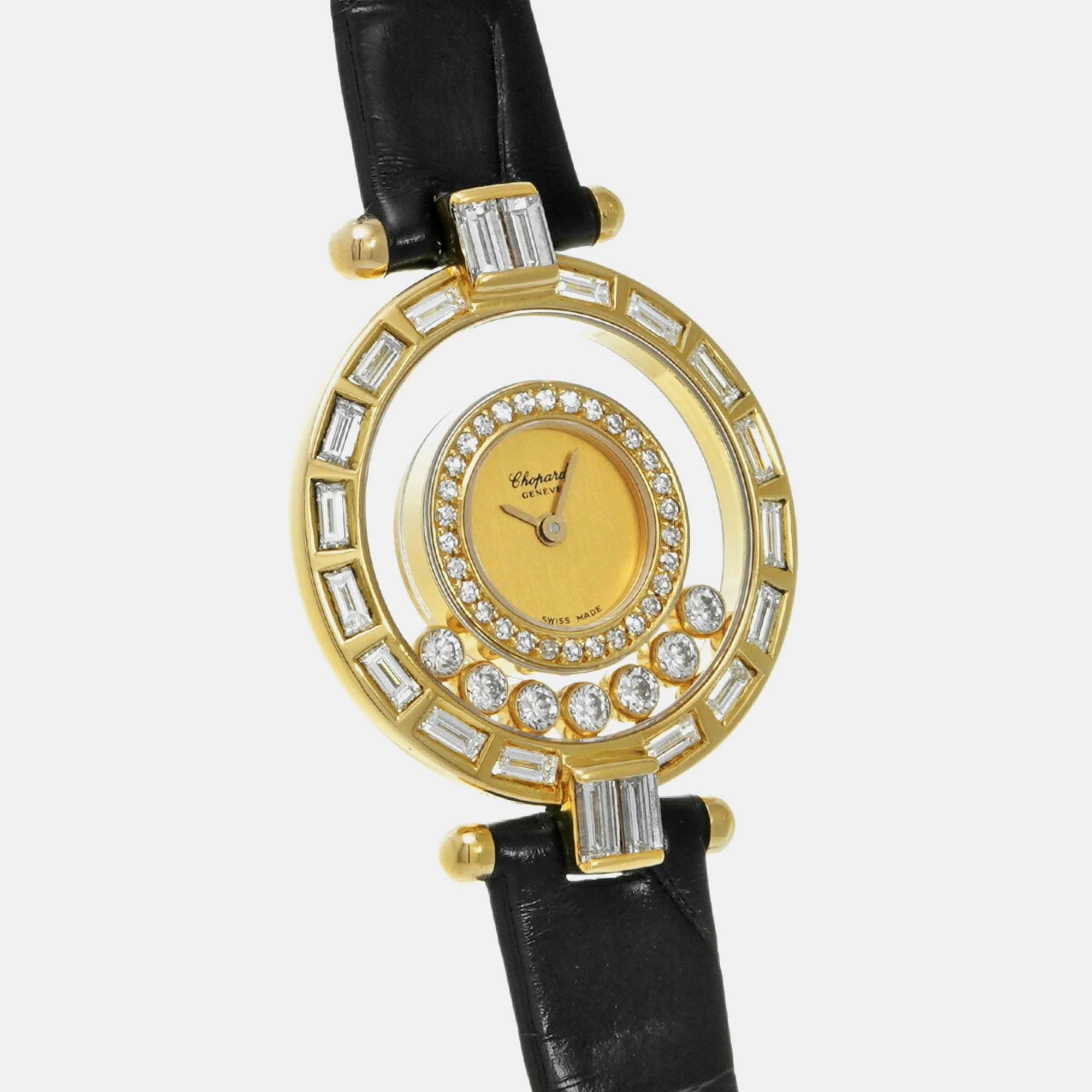 Chopard Gold Diamond 18k Yellow Gold Happy Diamonds Quartz Women's Wristwatch 26 Mm