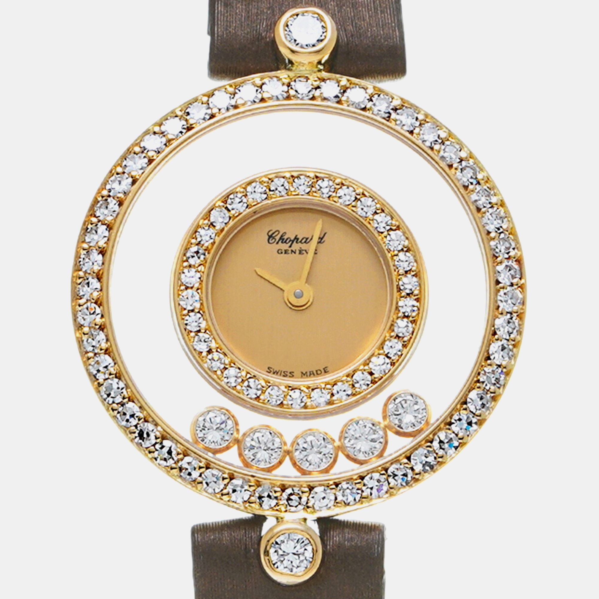 Chopard Gold 18k Yellow Gold Diamond Happy Diamonds Quartz Women's Wristwatch 24 Mm