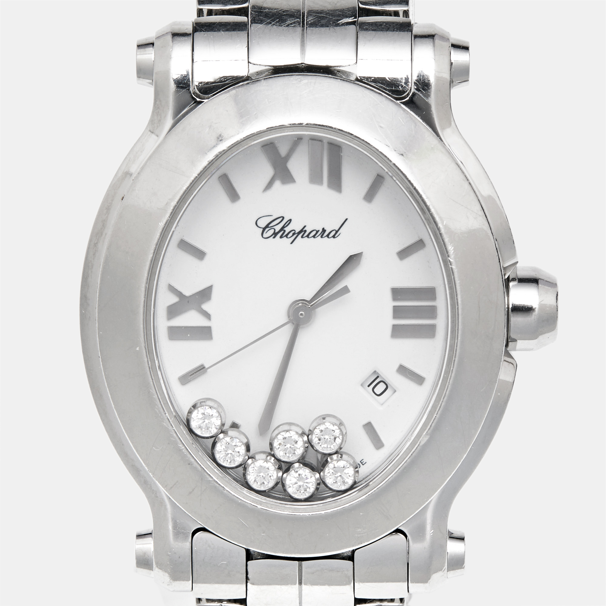 Chopard White Stainless Steel Diamond Happy Sport 8546 Women's Wristwatch 30 Mm