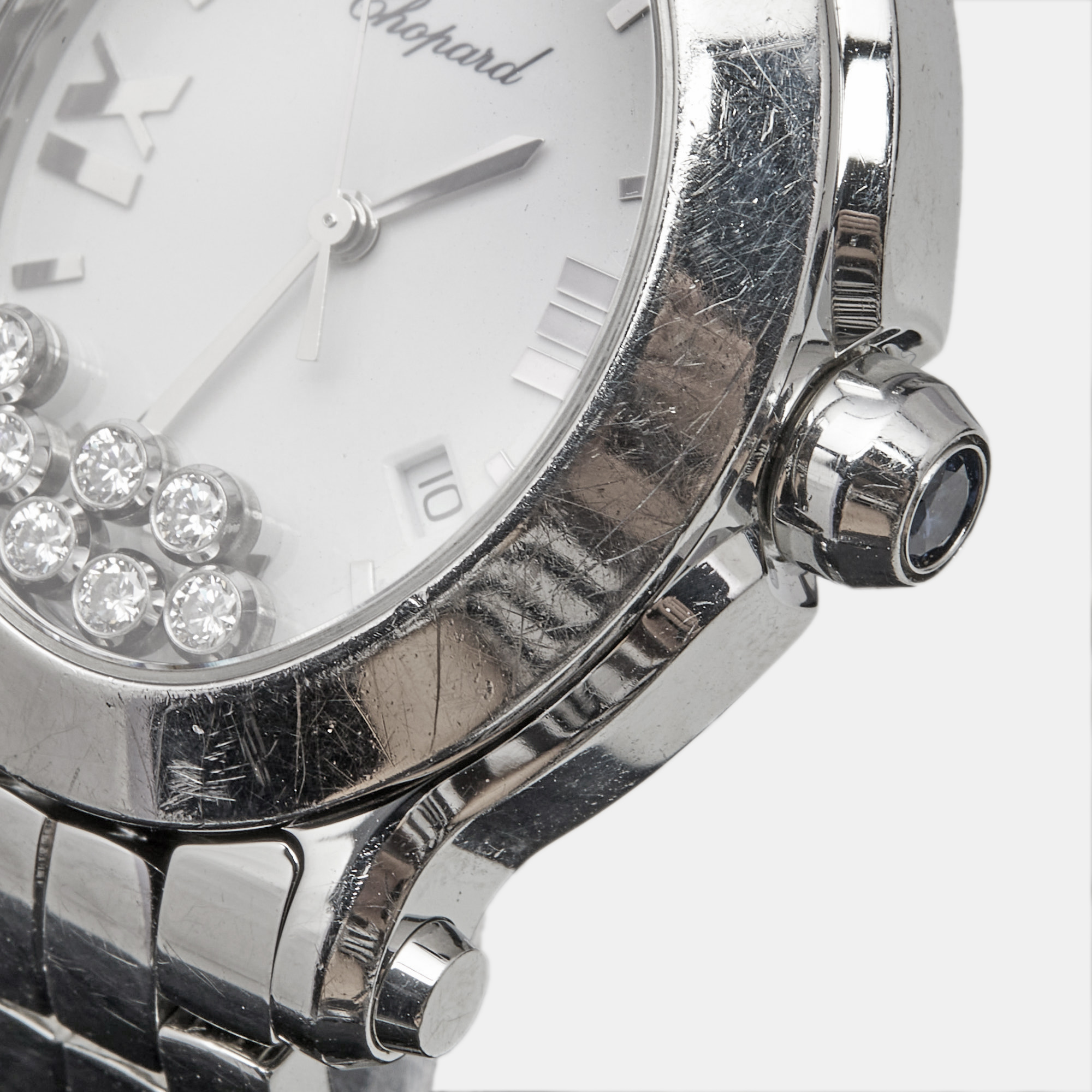 Chopard White Stainless Steel Diamond Happy Sport 8546 Women's Wristwatch 30 Mm