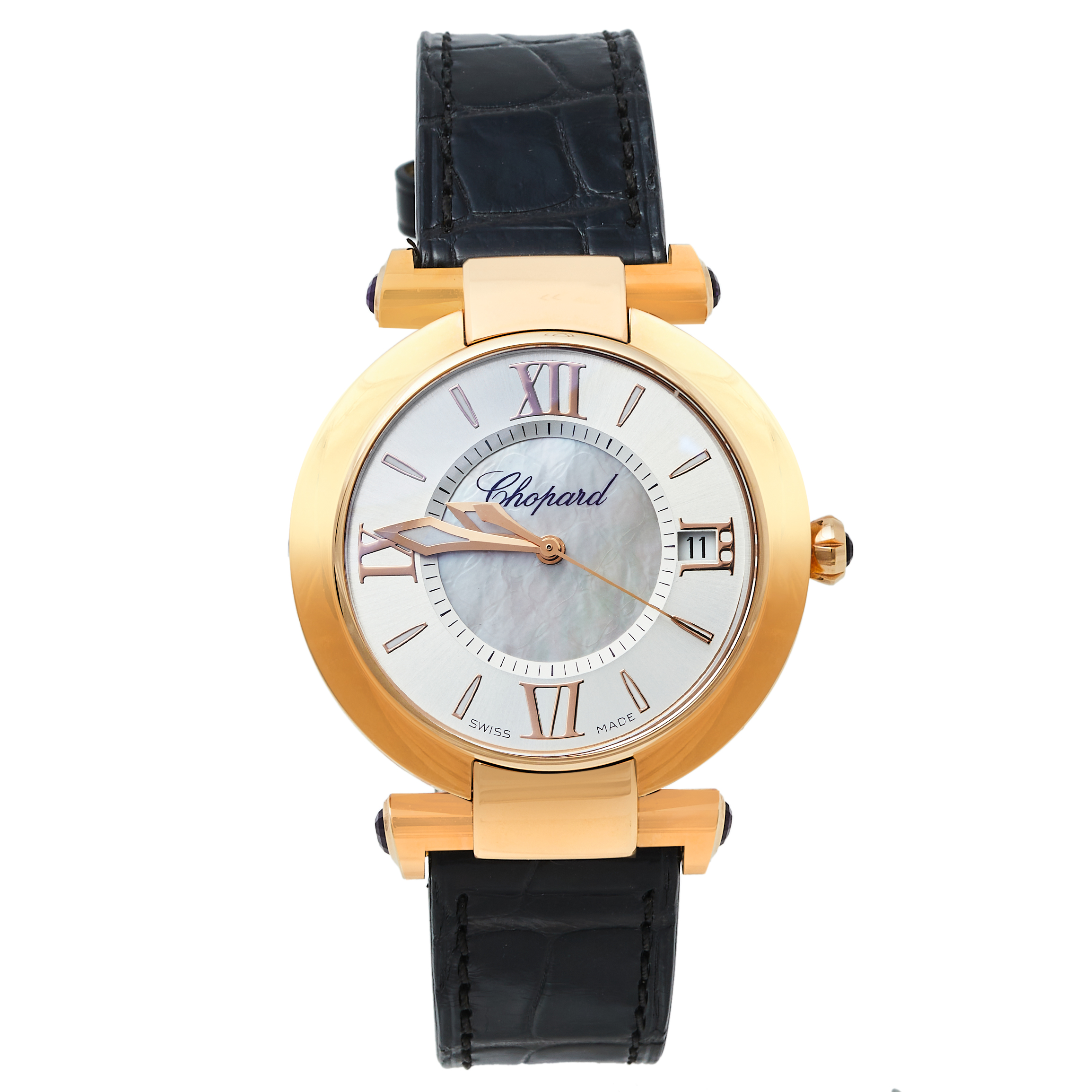 Chopard Silver 18K Rose Gold and Leather Imperiale 4822 Women's Wristwatch 36mm
