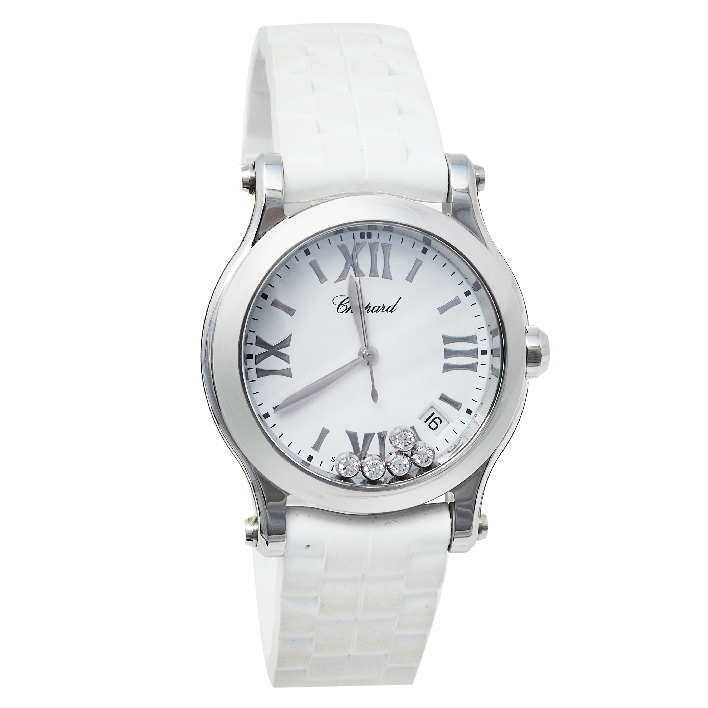 Chopard White Stainless Steel and Rubber Happy Sport 8582 Women's Wristwatch 36mm