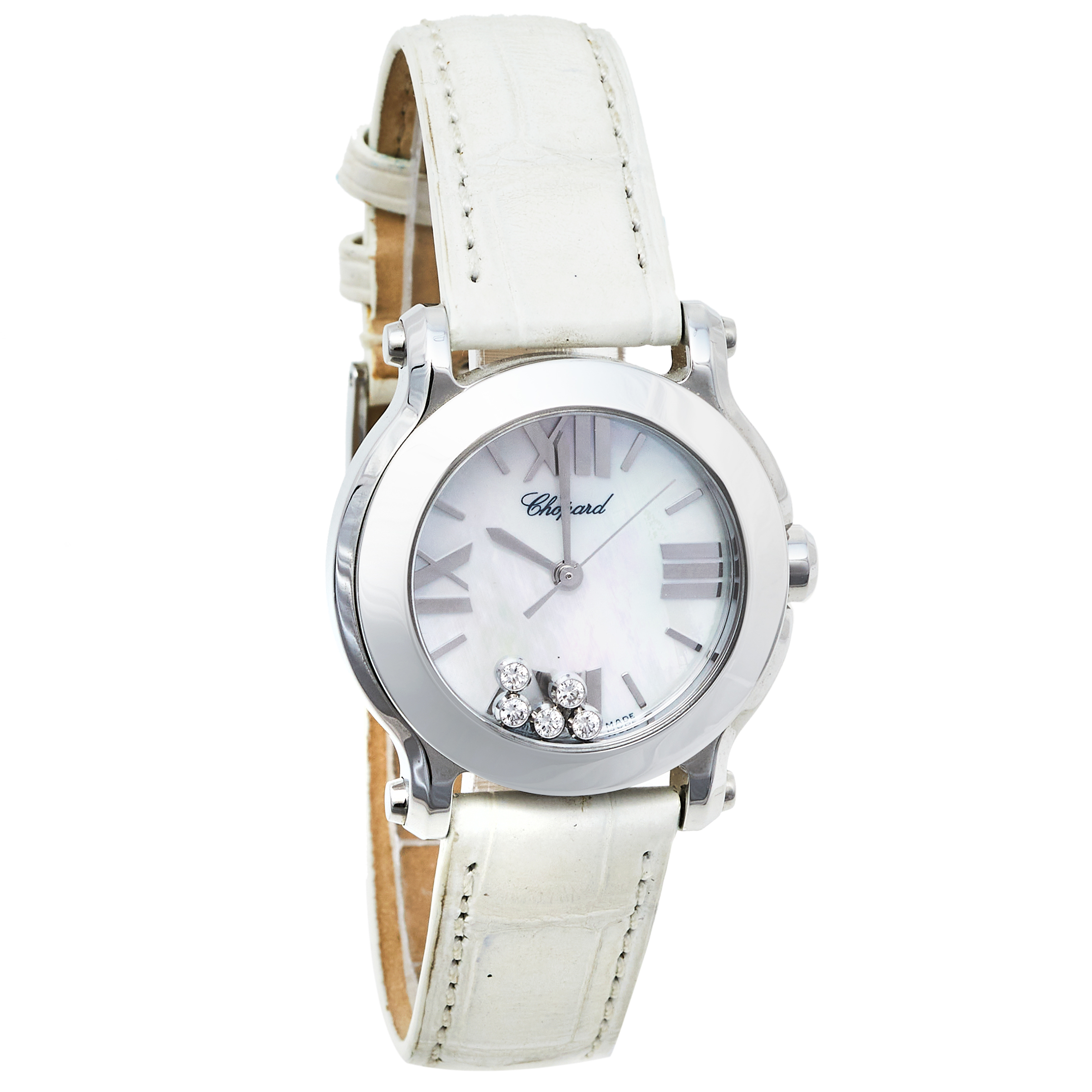 Chopard Mother of Pearl Stainless Steel and Leather Happy Sport 8509 Women's Wristwatch 30mm