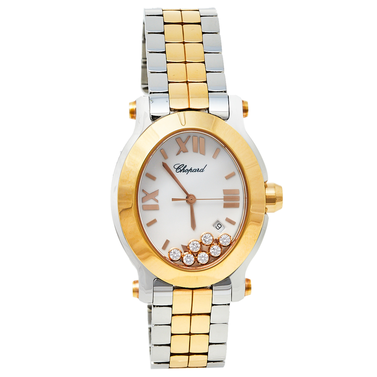 Chopard White 18K Rose Gold and Stainless Steel Happy Sport 8546 Women's Wristwatch 30.75mm X 33.6mm