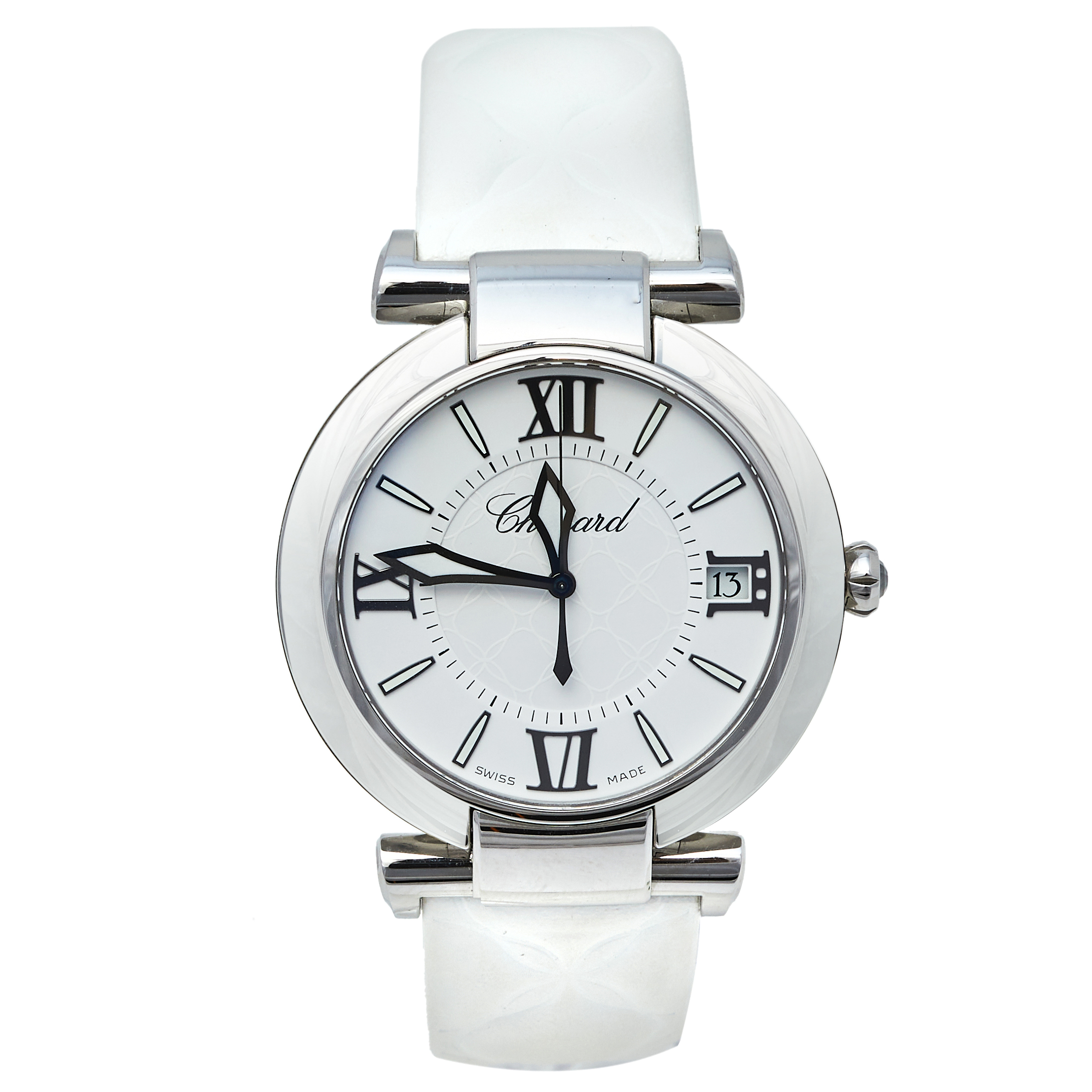 Chopard White Stainless Steel and Leather Imperiale 8531 Women's Wristwatch 40mm
