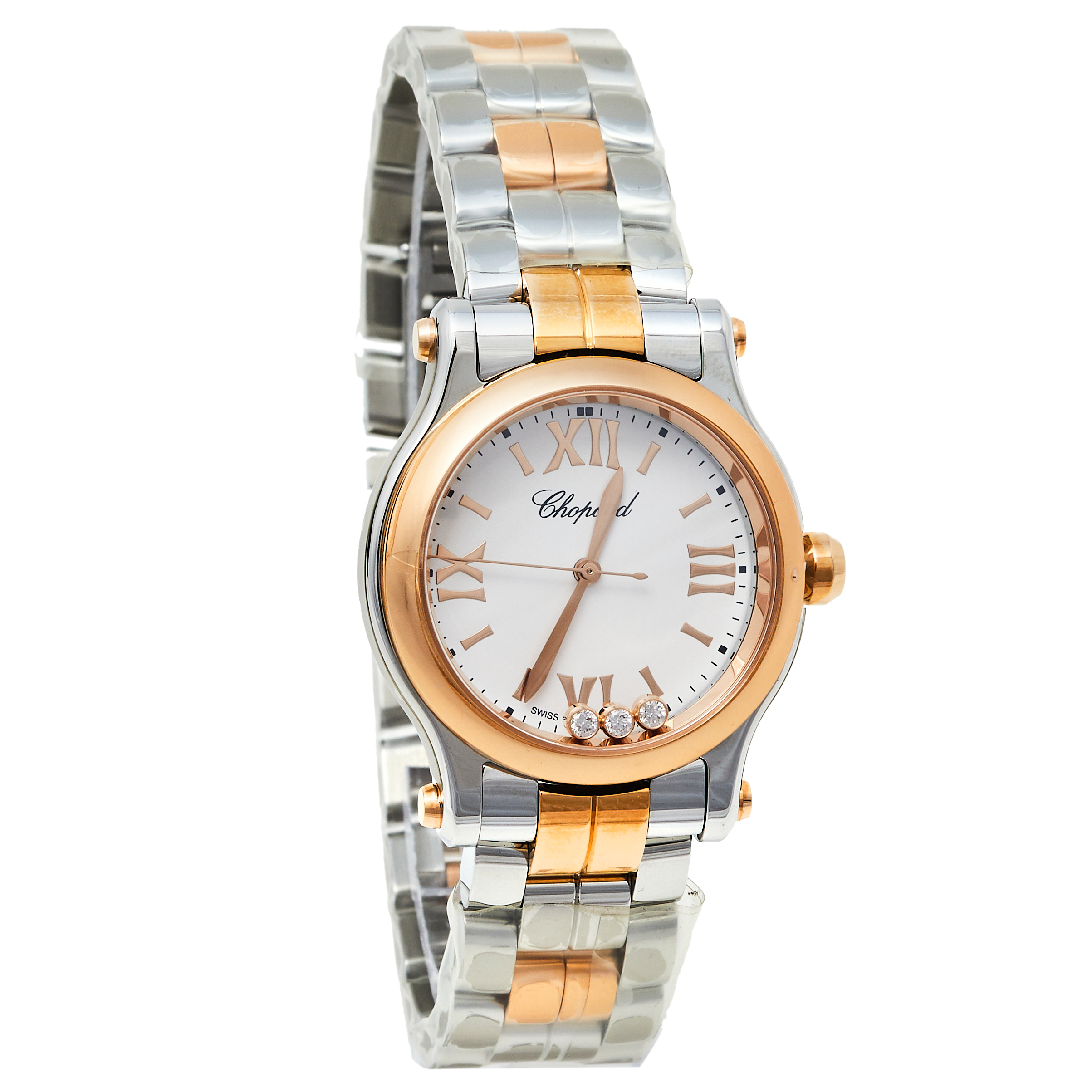 Chopard White 18K Rose Gold and Stainless Steel Happy Sport 8590 Women's Wristwatch 30mm