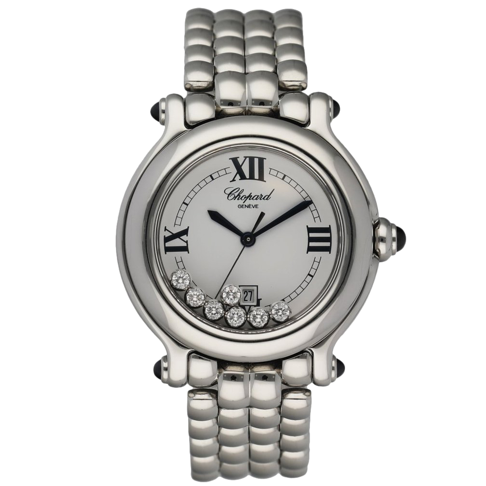 Chopard Silver Diamonds Stainless Steel Happy Sport 27/8236-23 Women's Wristwatch 32 MM