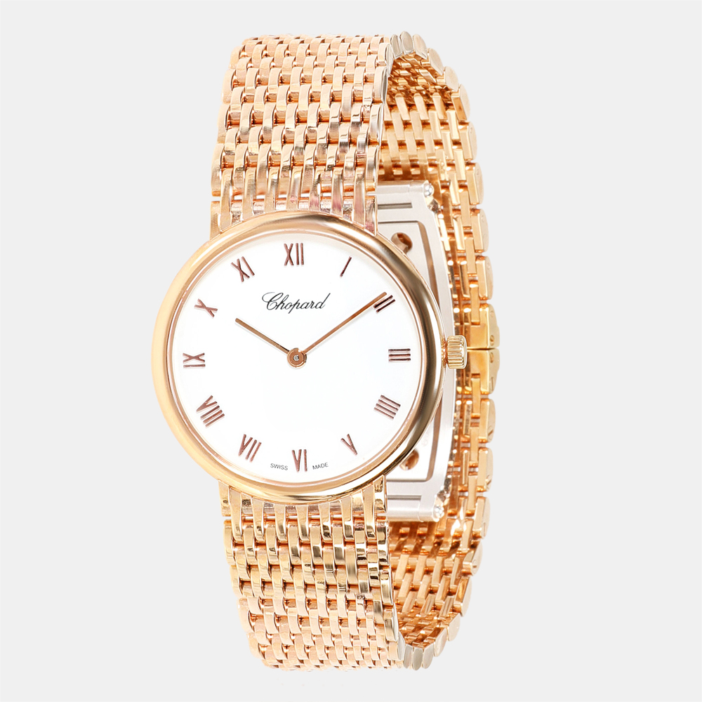 Chopard White 18k Rose Gold Classic 119392-5001 Quartz Women's Wristwatch 26 Mm