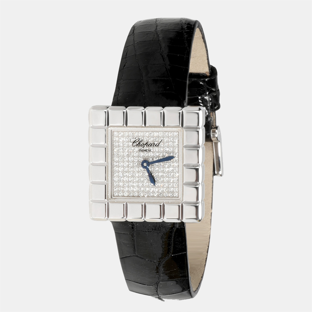 Chopard white diamond 18k white gold ice cube 127407/1003 quartz women's wristwatch 25 mm