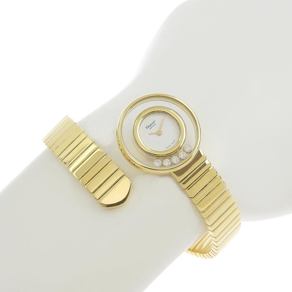 Chopard White Diamond 18k Yellow Gold Happy Diamonds Quartz Women's Wristwatch 21 Mm
