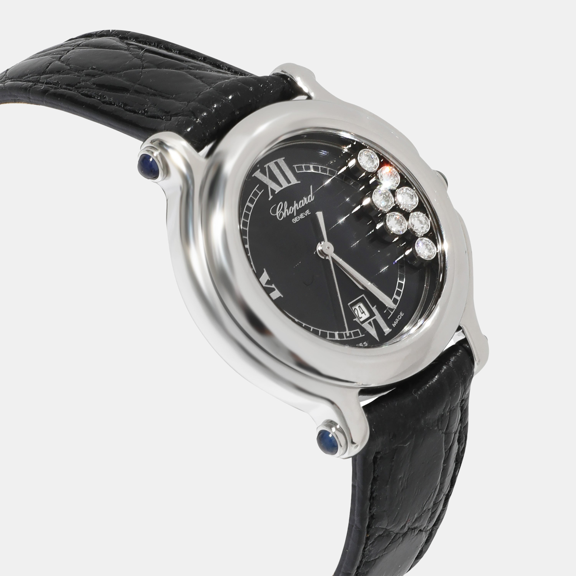 Chopard Black Diamond Stainless Steel Happy Sport 27/8238-23 Quartz Women's Wristwatch 32 Mm