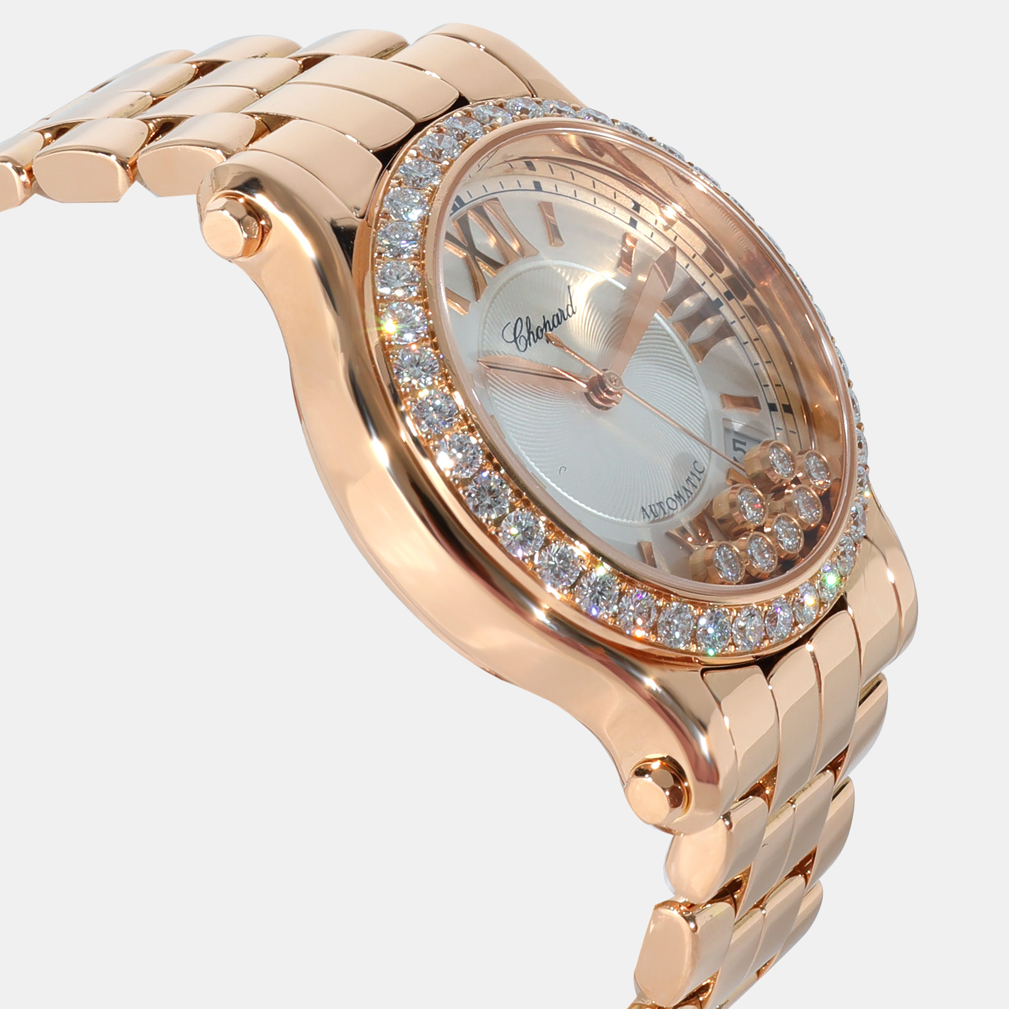 Chopard Silver Diamonds 18K Rose Gold And Stainless Steel Happy Sport 274808-5004 Automatic Women's Wristwatch 36 Mm