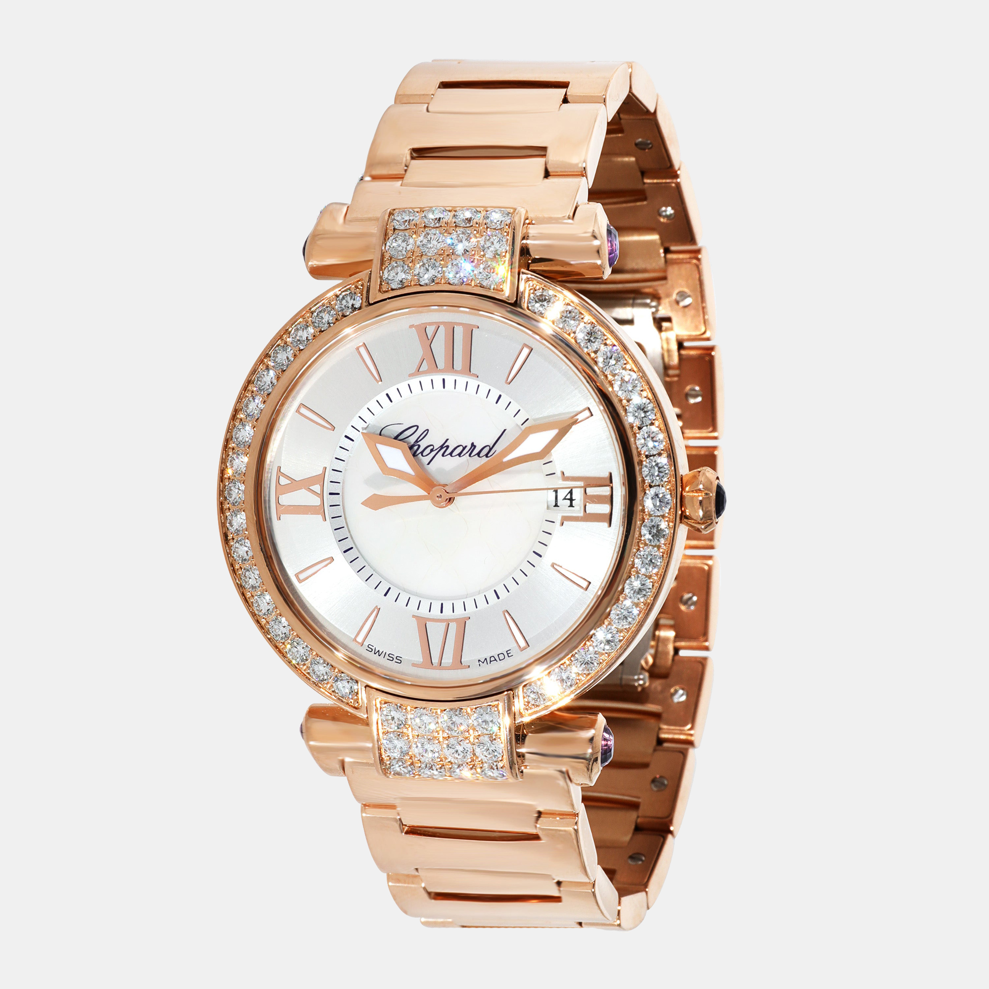 Chopard Silver Diamonds 18K Rose Gold Imperiale 384221-5004 Women's Wristwatch 36 Mm