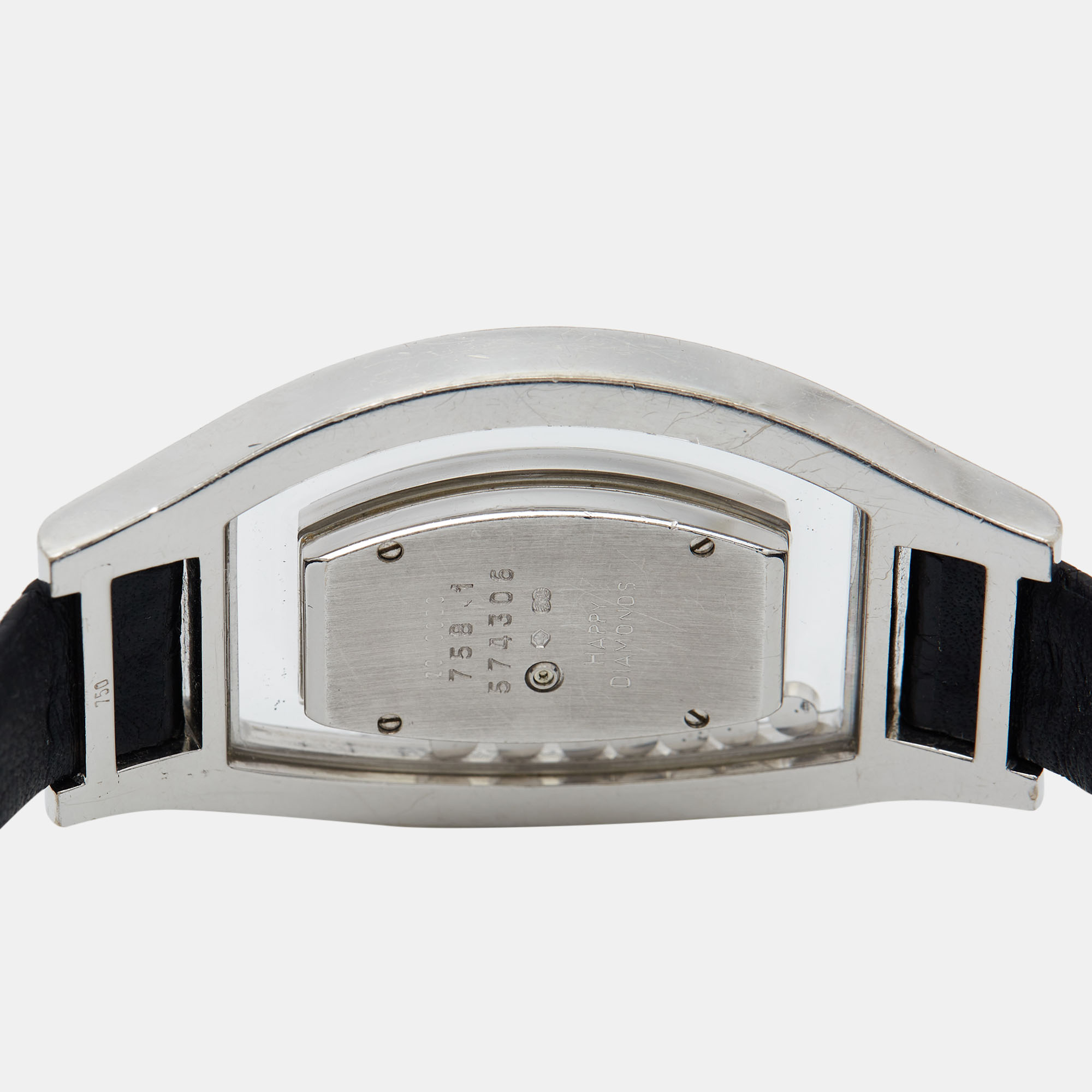 Chopard Silver 18k White Gold Diamond Leather Happy Diamonds 20/9028 Women's Wristwatch 28.5 Mm