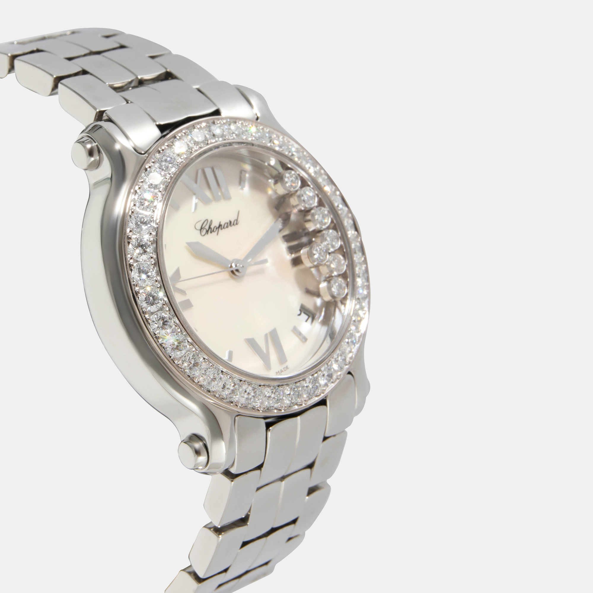 Chopard MOP Diamonds 18K White Gold And Stainless Steel Happy Sport 6408 Women's Wristwatch 36 Mm