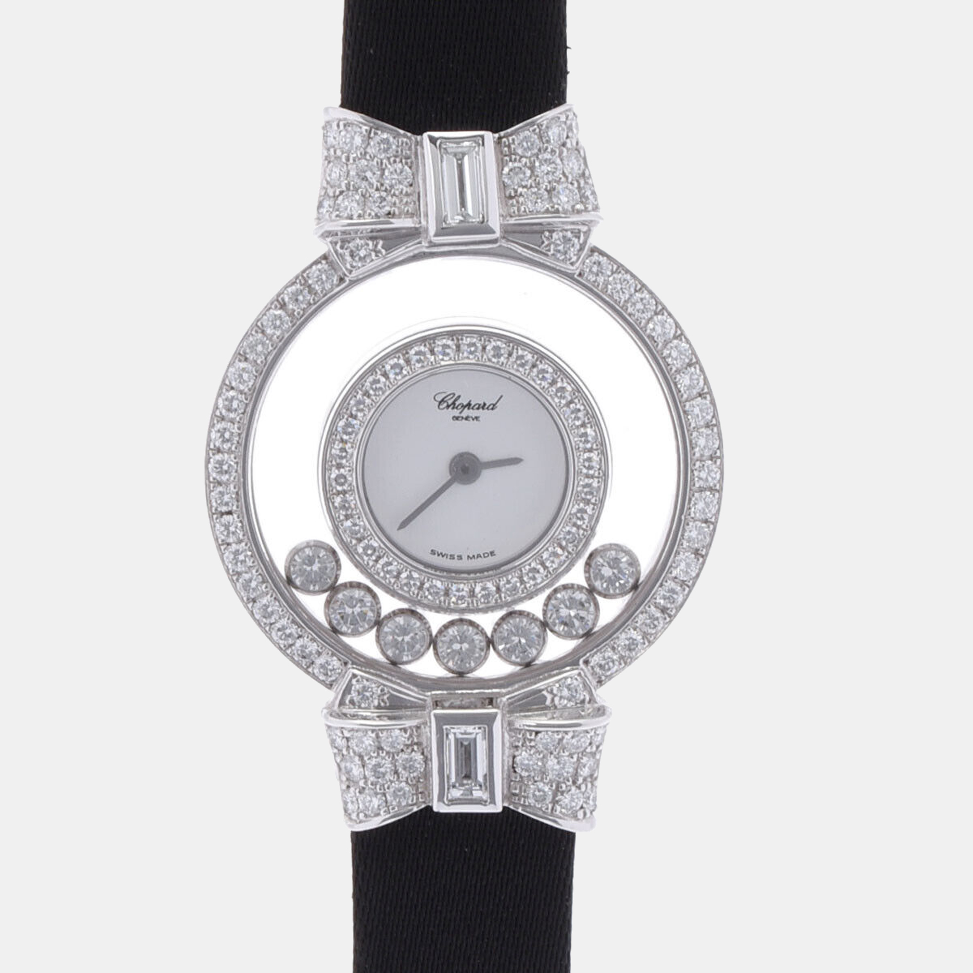 Chopard White Diamonds 18K White Gold Happy Diamonds 20/5020 Women's Wristwatch 24 Mm
