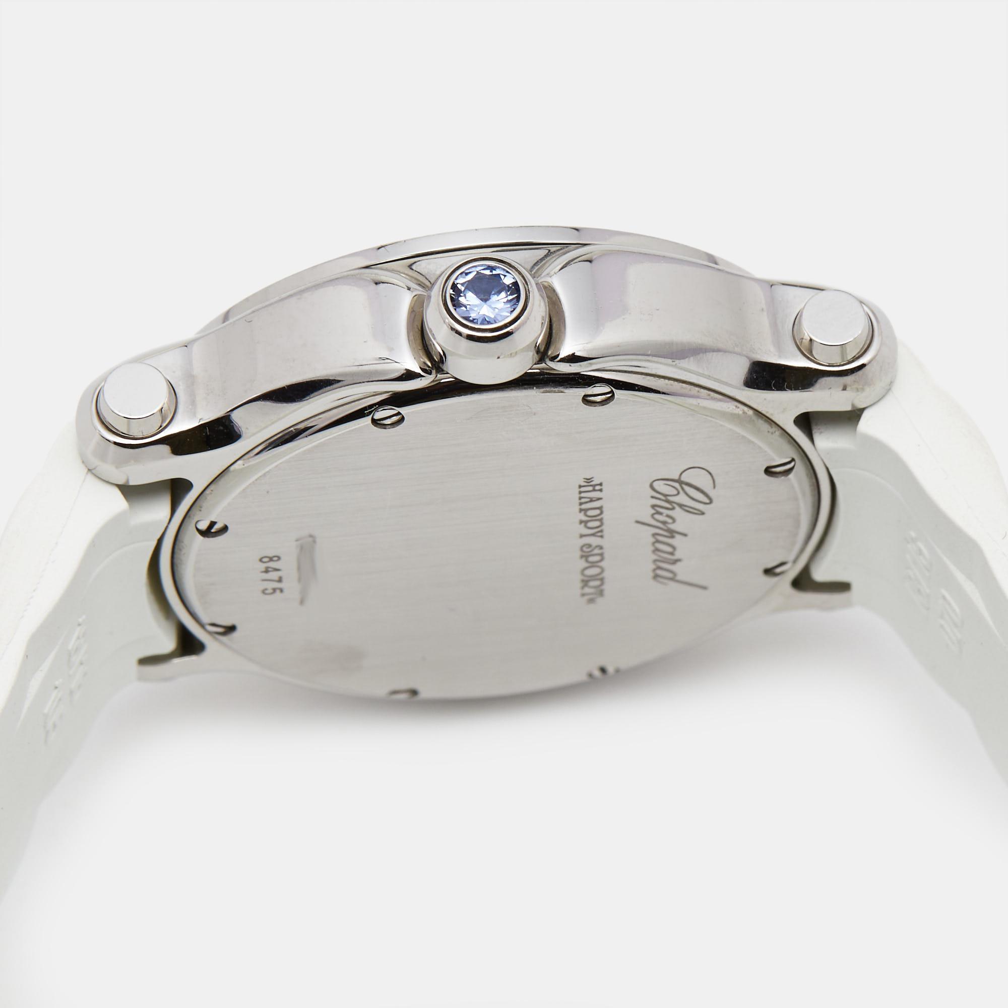 Chopard Silver Stainless Steel Rubber Diamond Happy Sport 278551-3003 Women's Wristwatch 36 Mm