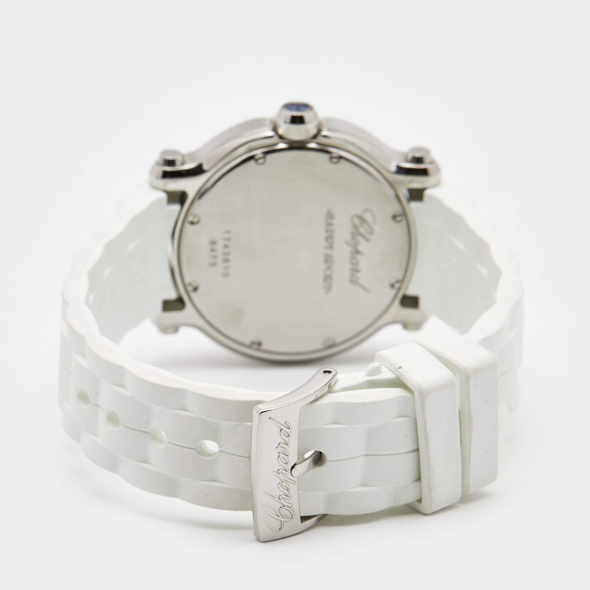 Chopard Silver Stainless Steel Rubber Diamond Happy Sport 278551-3003 Women's Wristwatch 36 Mm