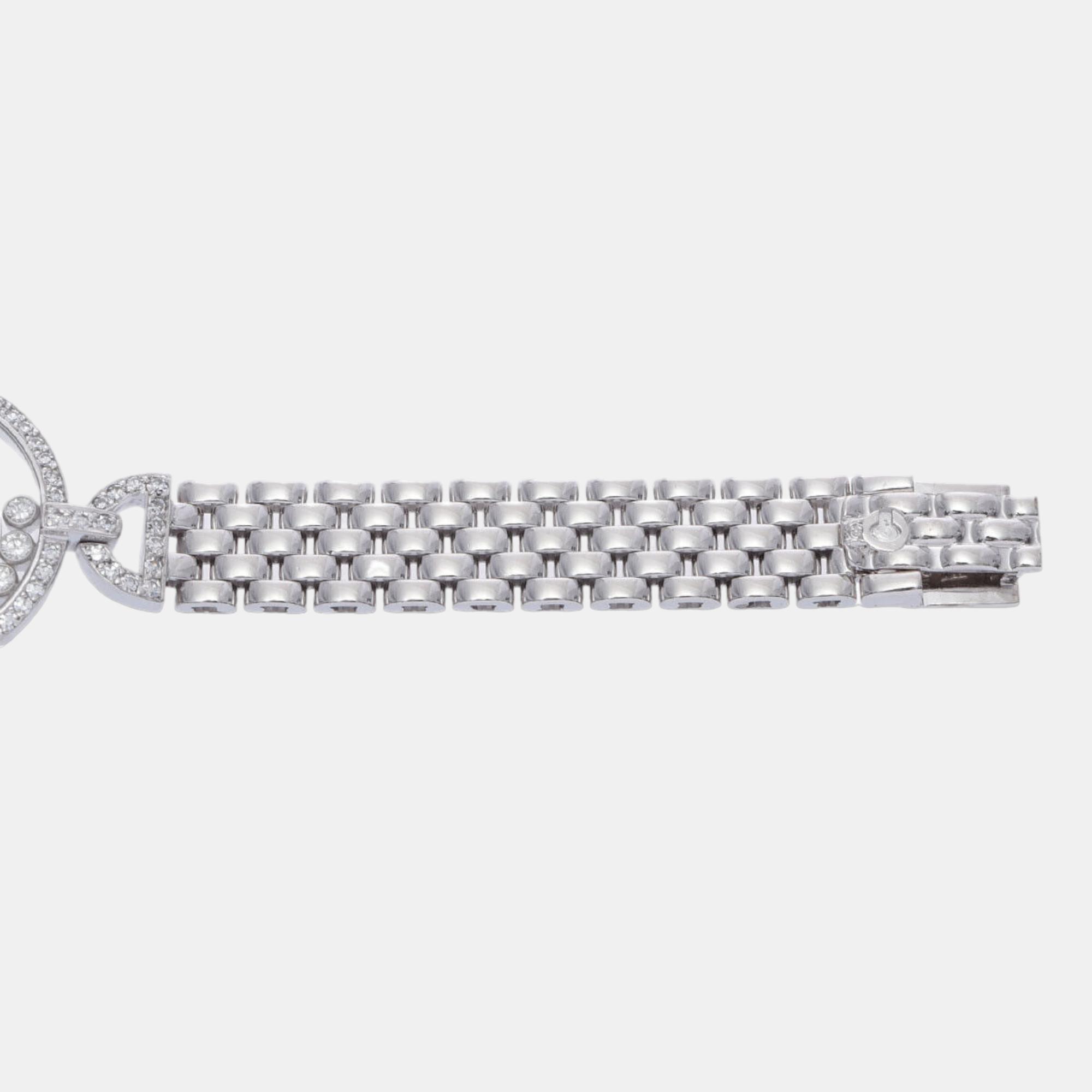 Chopard Silver Diamond 18k White Gold Happy Diamonds 20/4566 Quartz Women's Wristwatch 24 Mm