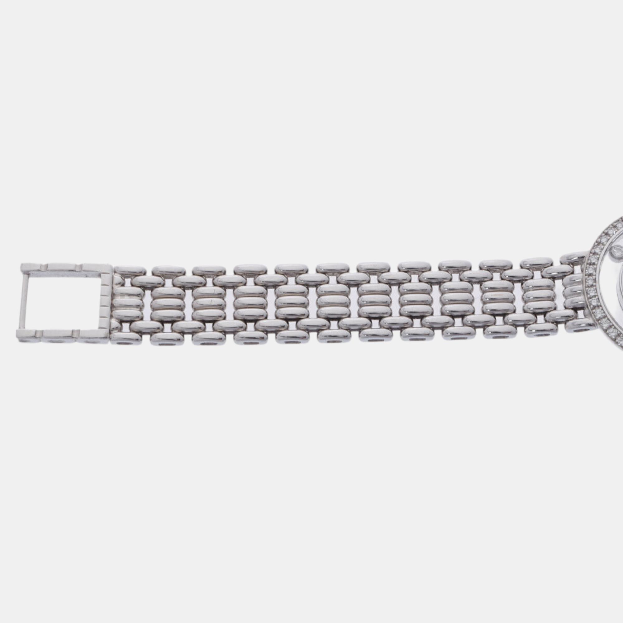 Chopard Silver Diamond 18k White Gold Happy Diamonds 20/6392 Quartz Women's Wristwatch 23 Mm
