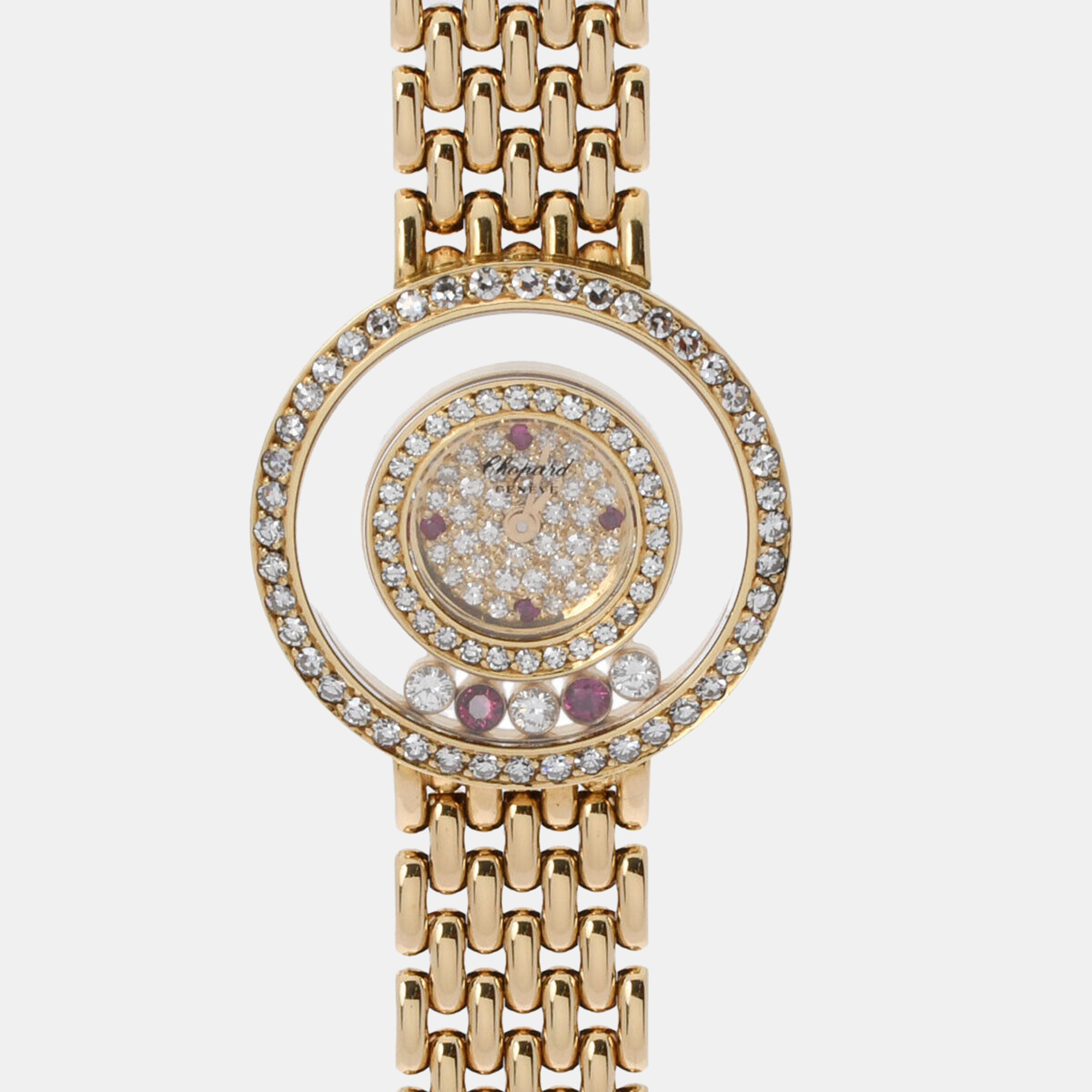 Chopard MOP 18k Yellow Gold Diamond Happy Diamonds Quartz Women's Wristwatch 23 Mm