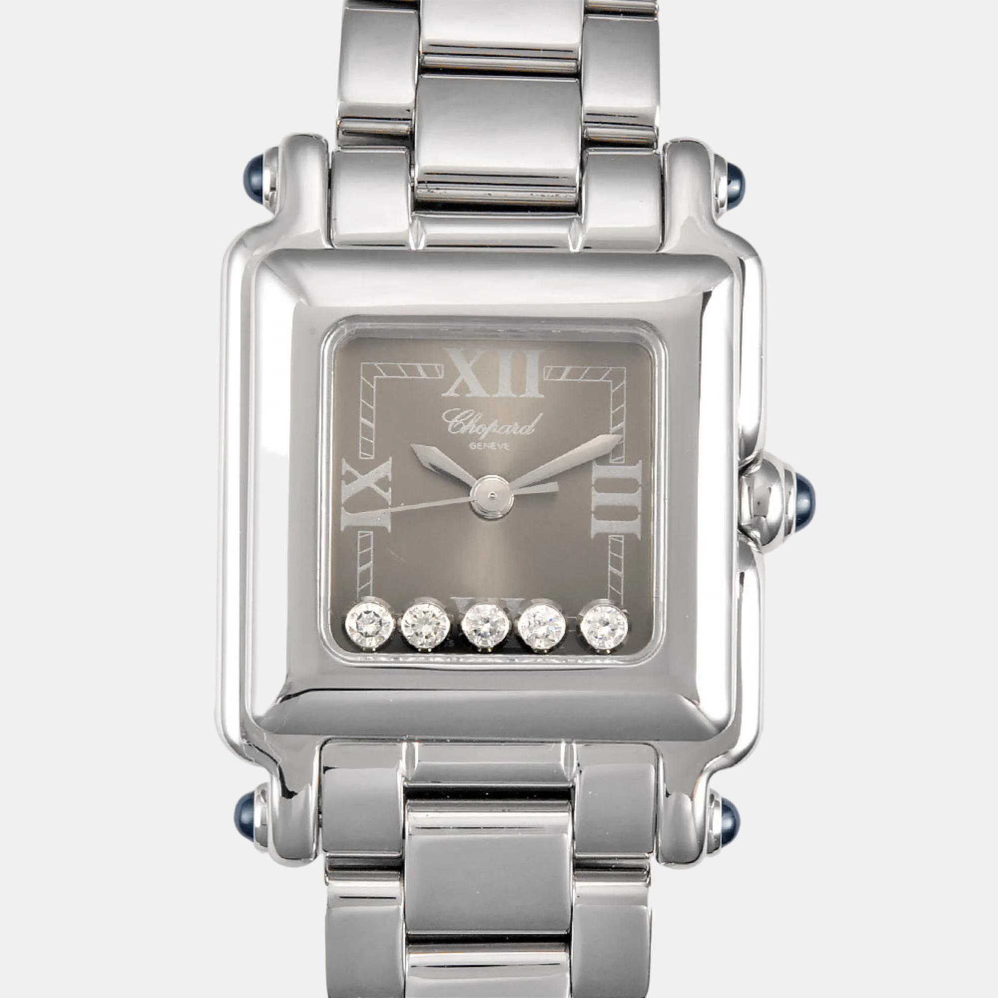 Chopard gray stainless steel and diamond happy sports 27/8893 women's wristwatch 23 mm