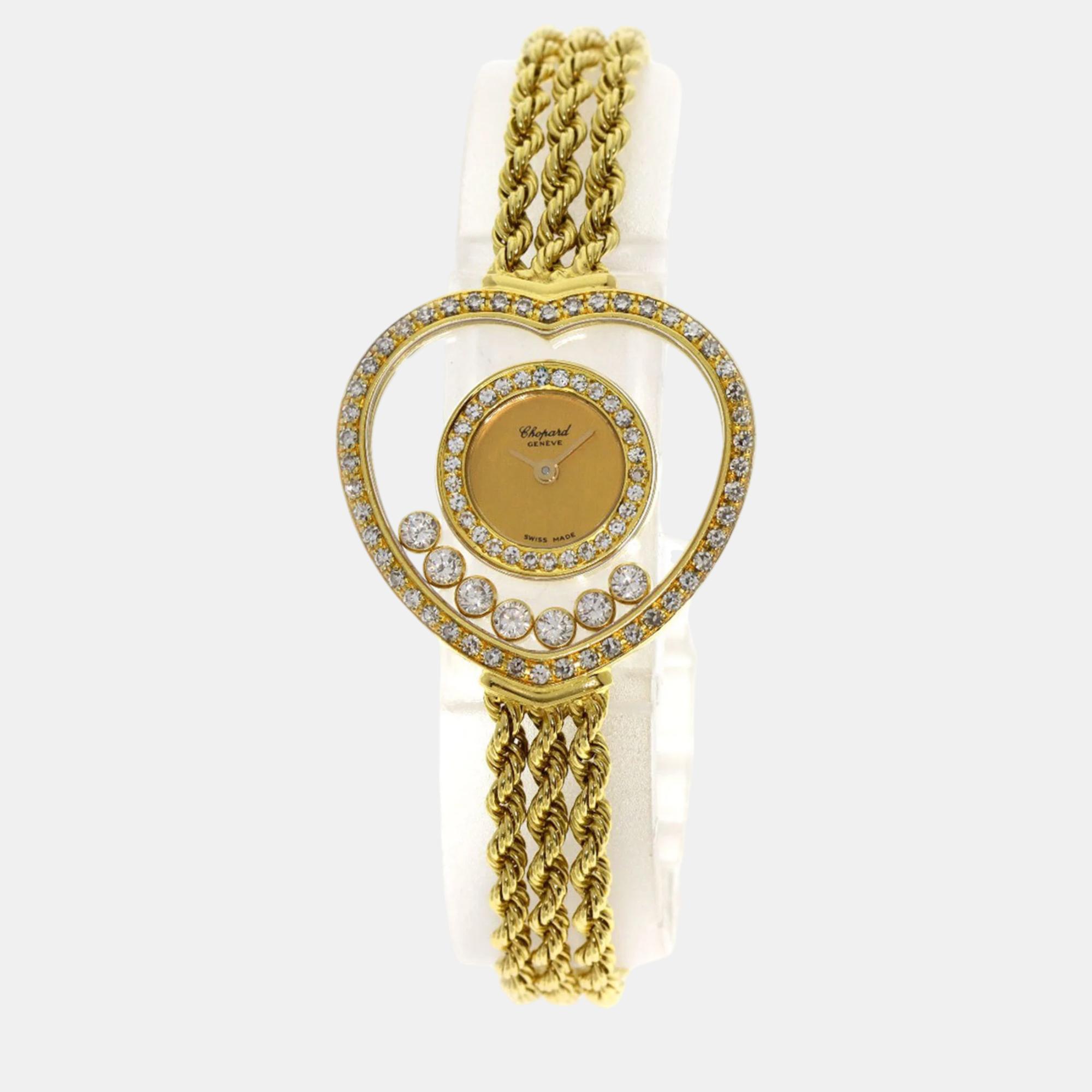 Chopard champagne 18k yellow gold diamond happy diamonds 4502 quartz women's wristwatch 27 mm