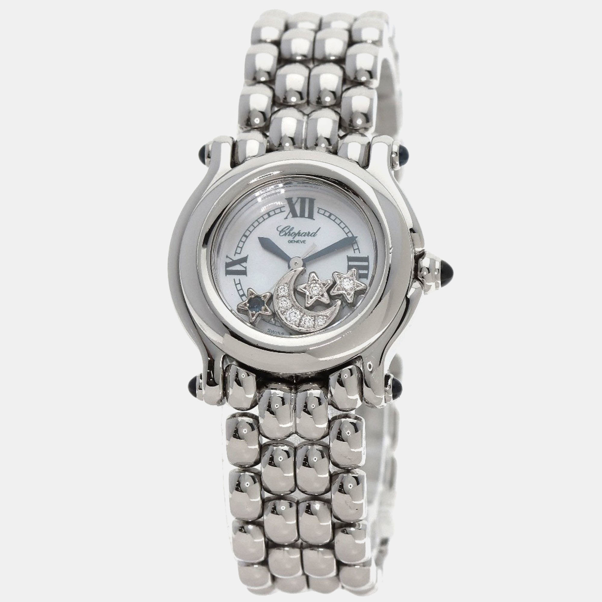 Chopard white stainless steel happy sport 27/8250-23 quartz women's wristwatch 34.9 mm