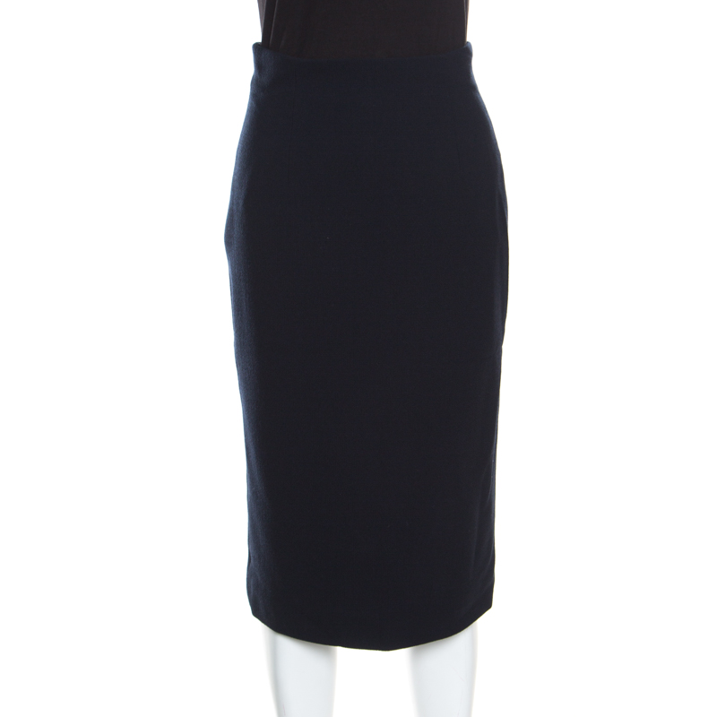 Image of Christian Dior Black Textured Wool High Waist Pencil Skirt S