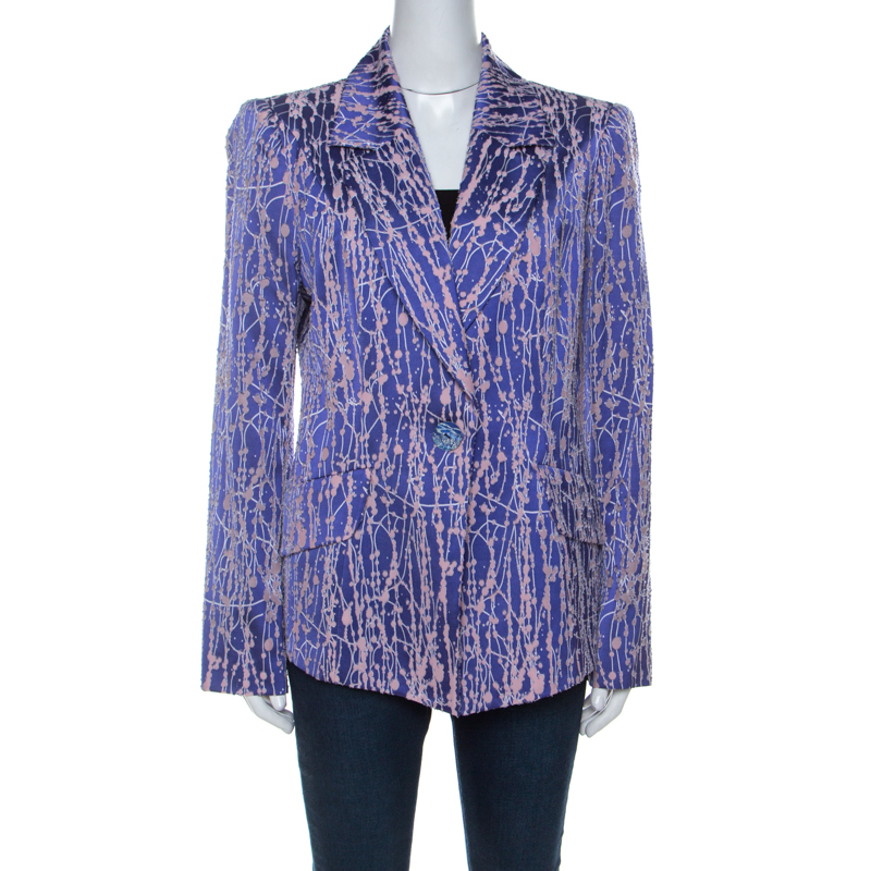 Image of Christian Lacroix Purple Wool Silk Blend Burnout Blazer XL