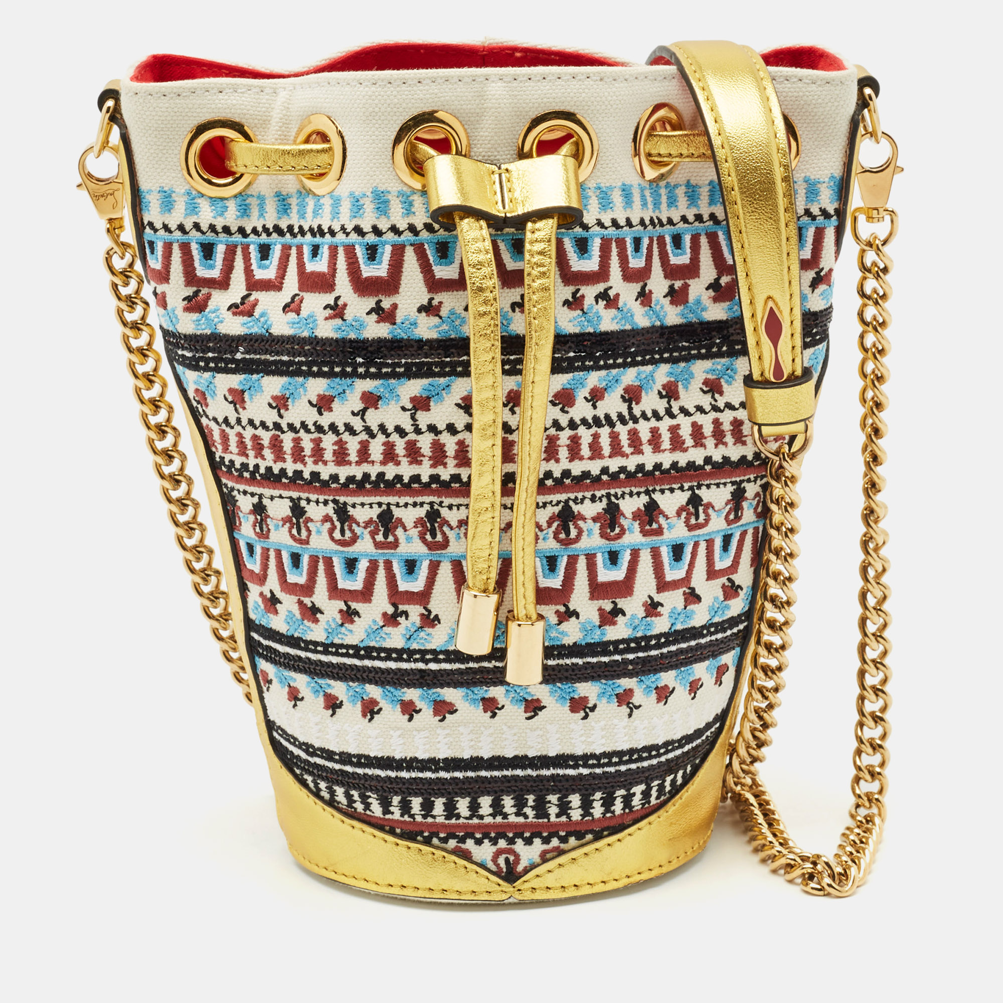 Christian Louboutin Multicolor Embroidered Canvas Loubiphone Bucket Bag
Christian Louboutin Multicolor Embroidered Canvas Loubiphone Bucket Bag