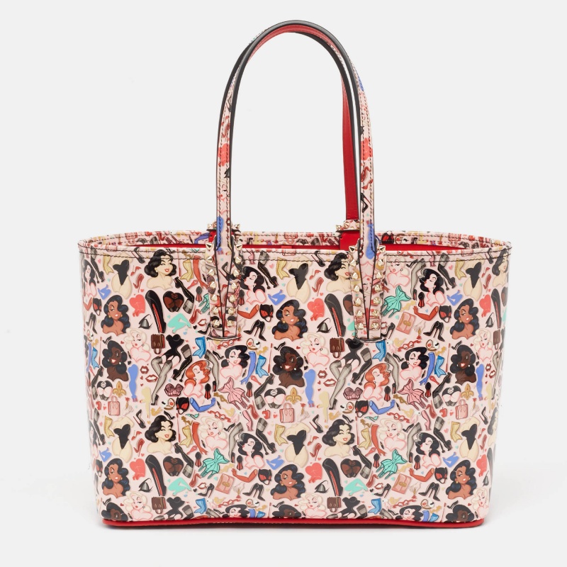 Christian louboutin multicolor printed patent leather small cabata tote