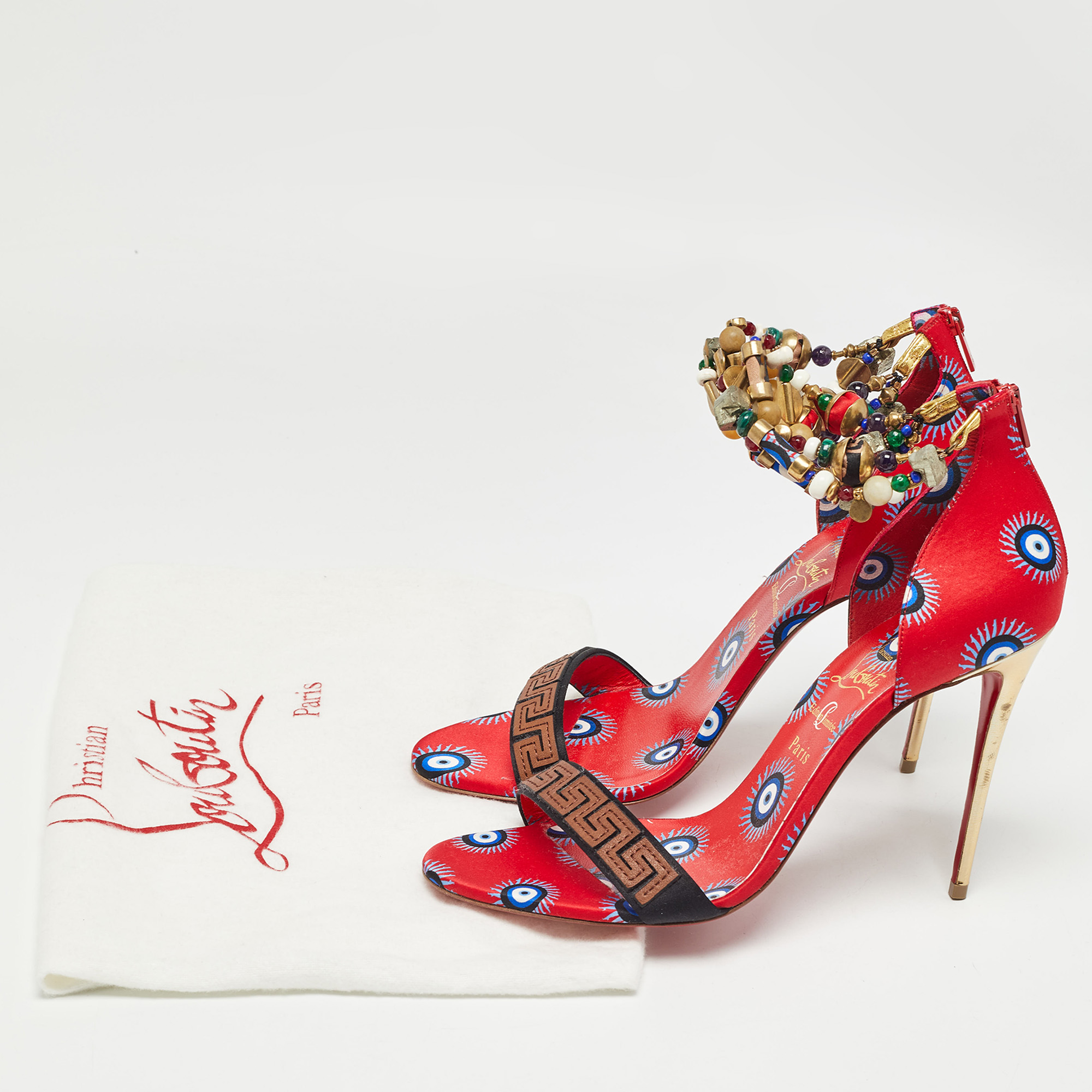 Christian Louboutin Red Printed Satin Konstantinella Sandals Size 40